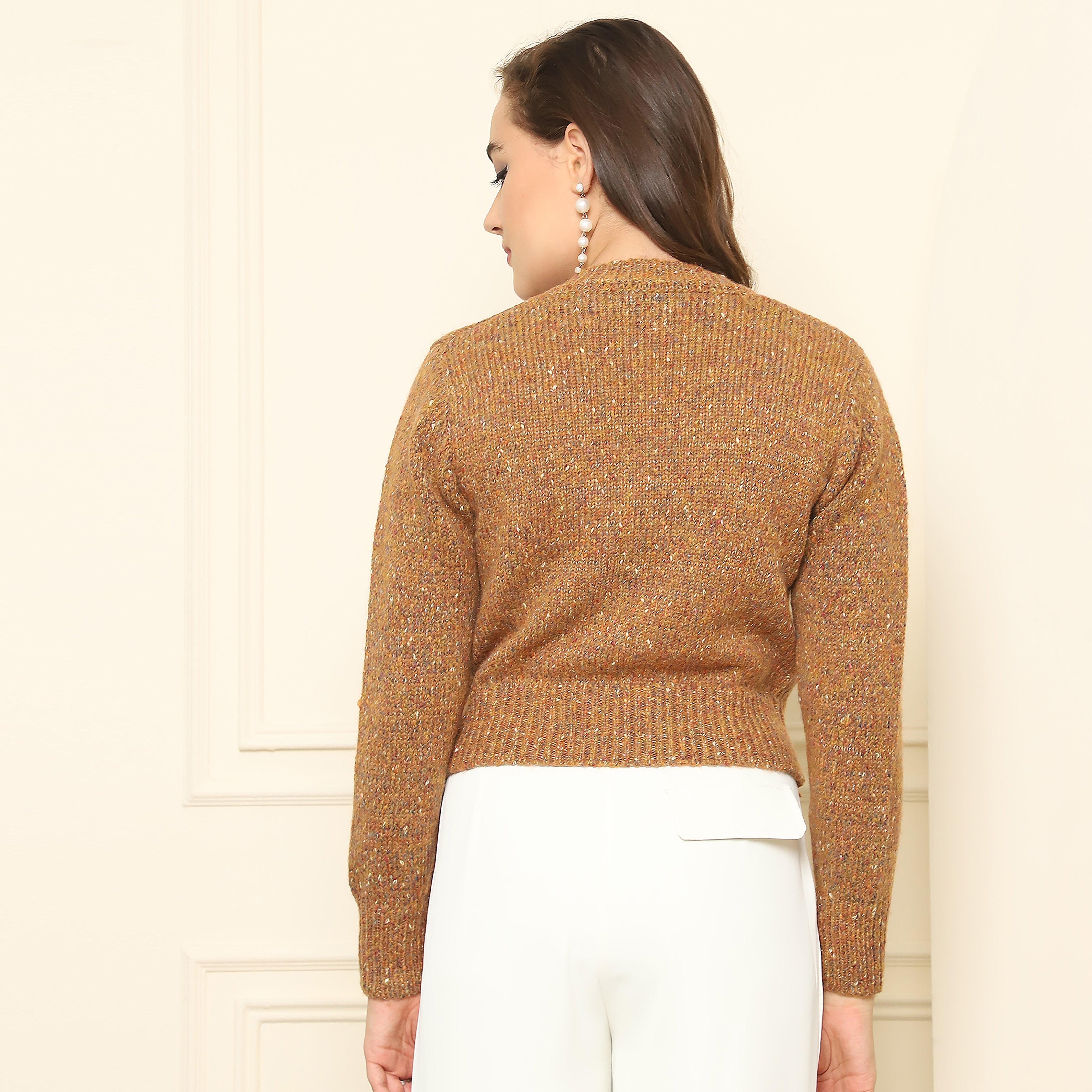 Knitted Sequin Embellished Sweater – Mustard