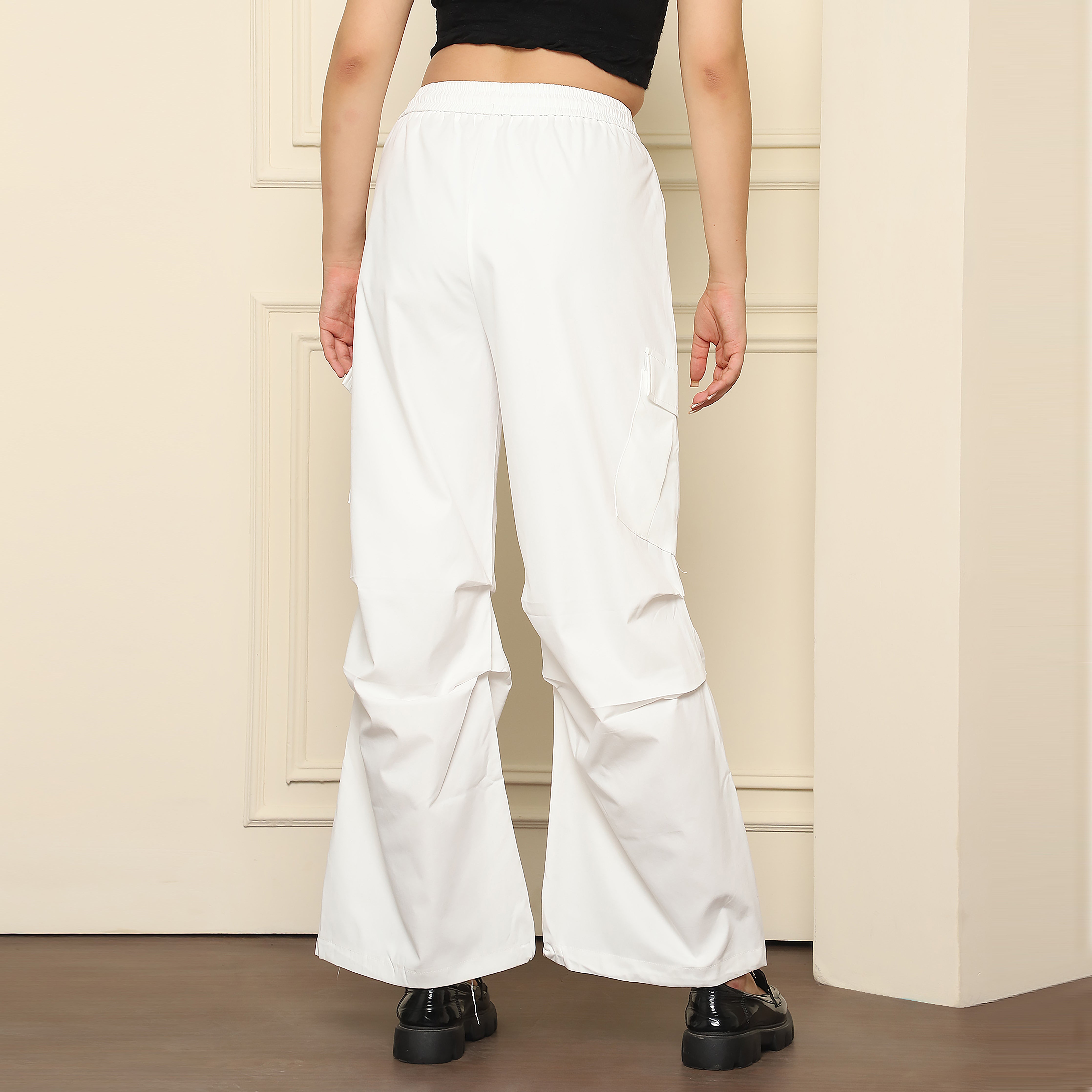 Women's White Cargo Pants - 100% Polyester