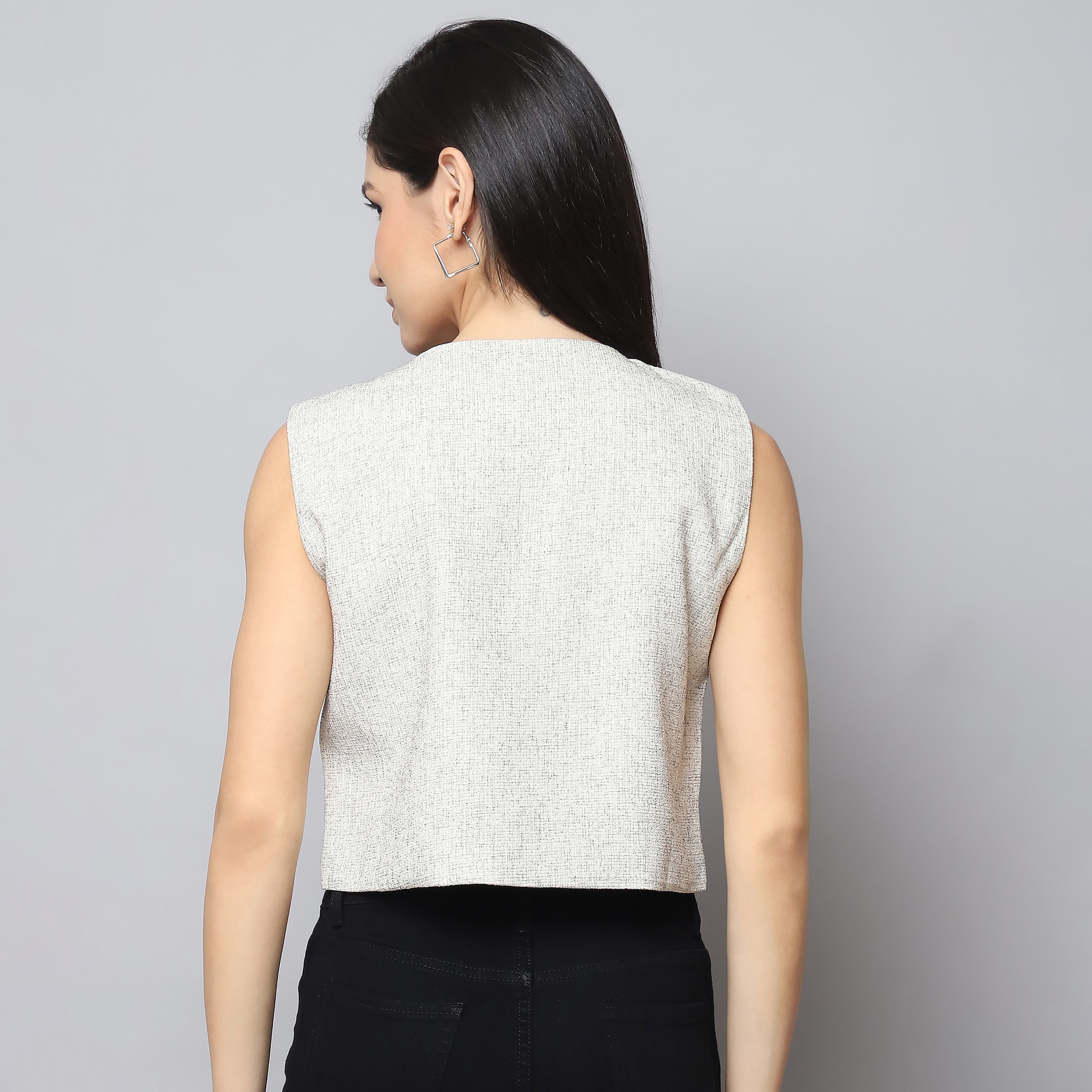 Women's White Jacquard Vest Top