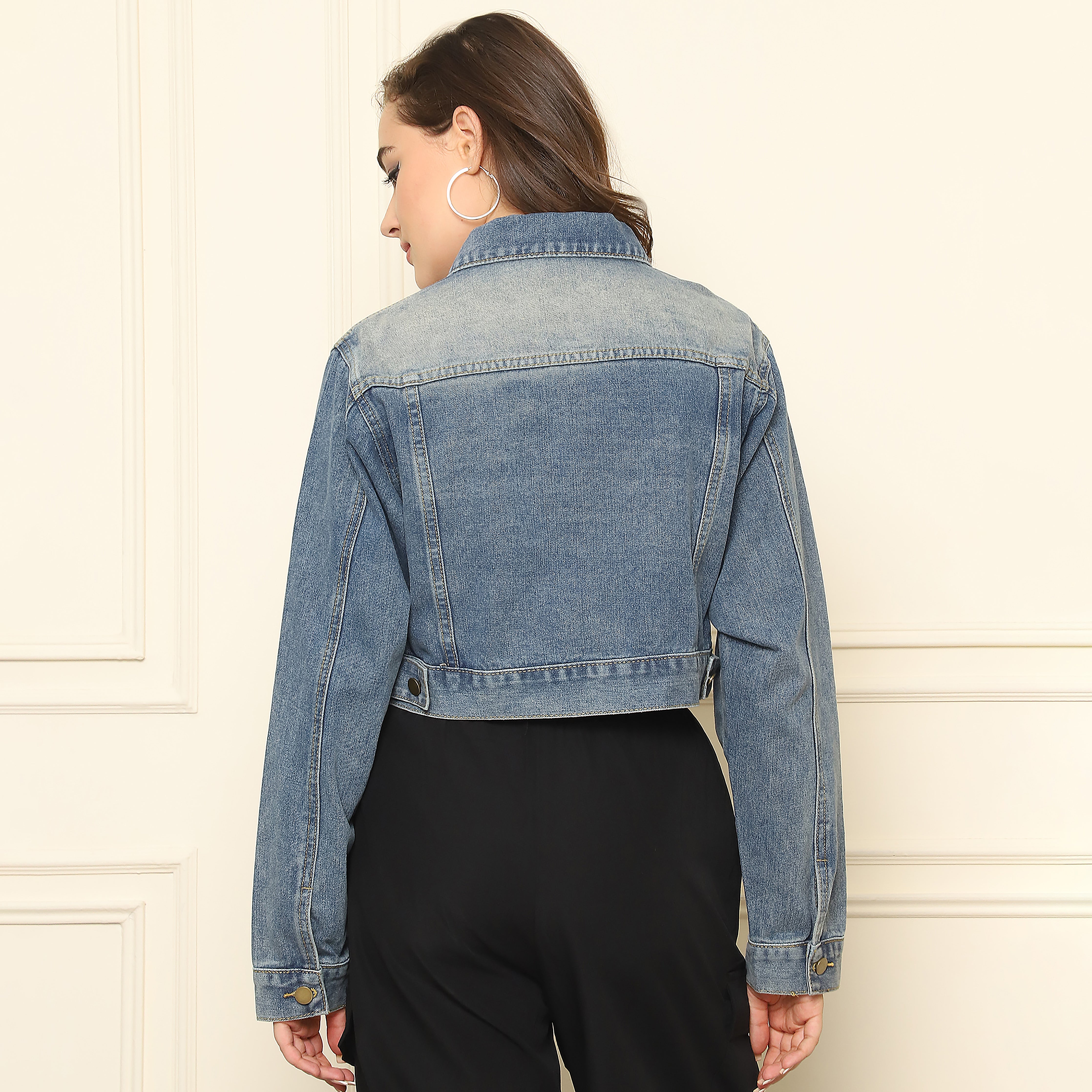 Blue Washed Crop Denim Jacket