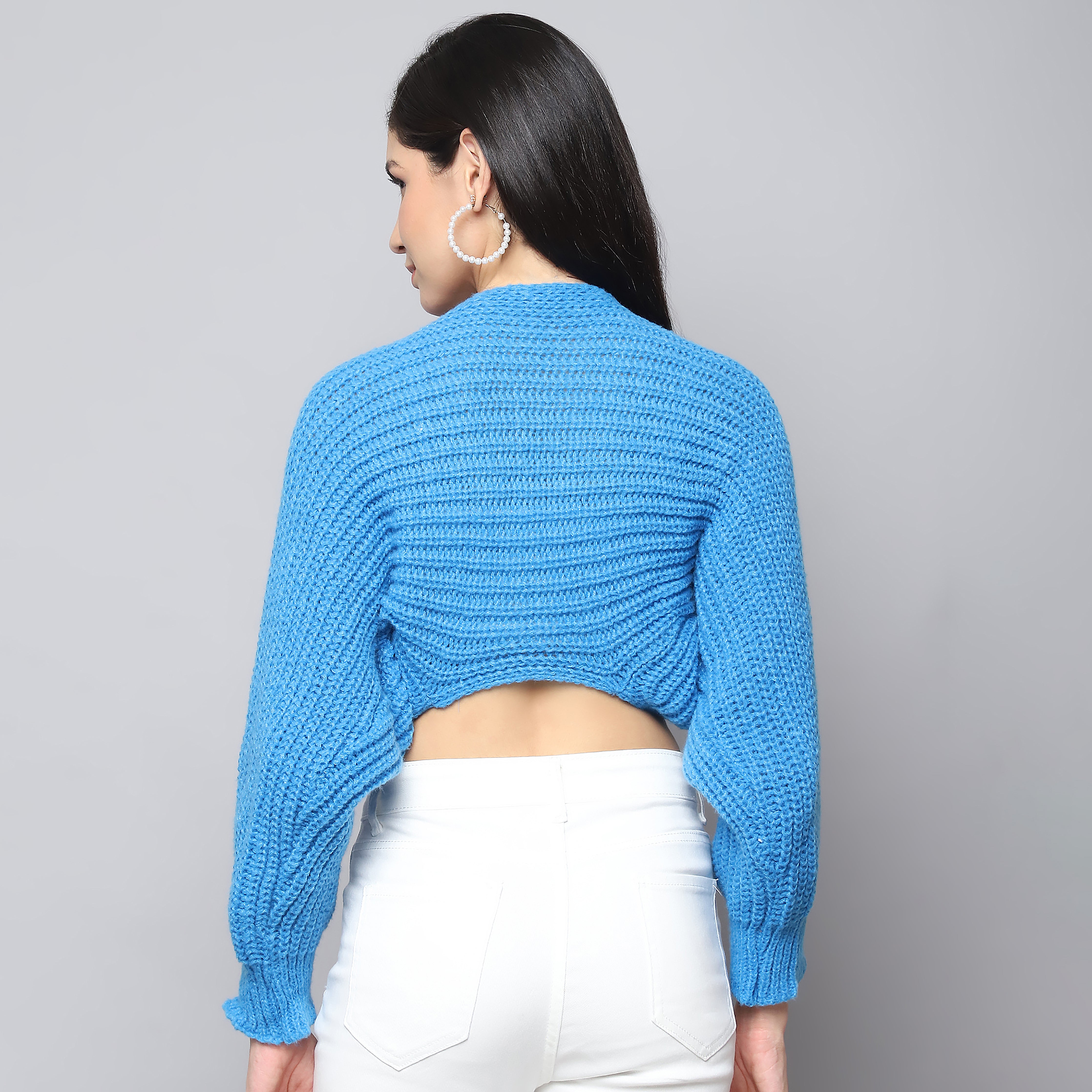 Cozy Chic Woolen Tie-Up Shrug (Royal Blue)