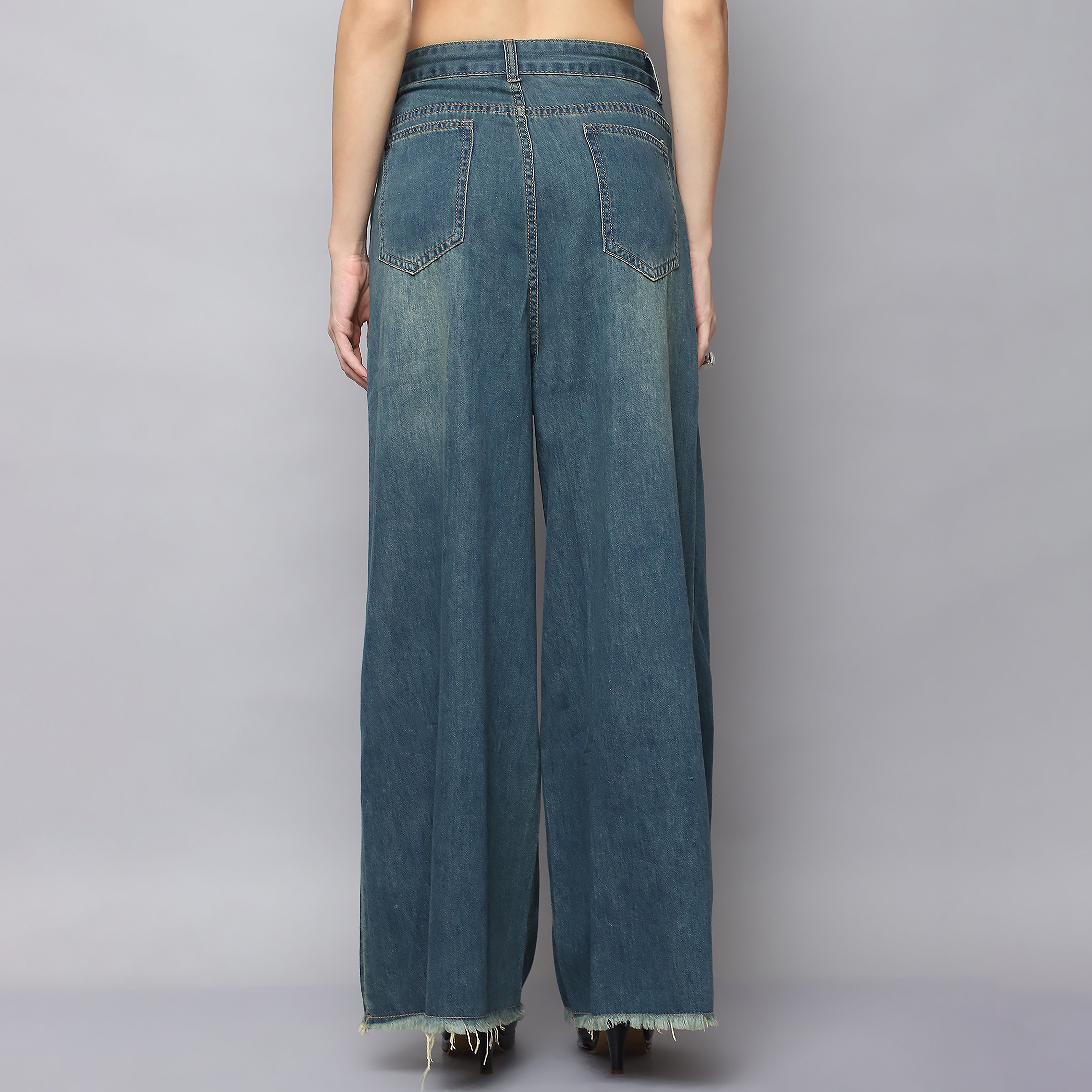 Heavy Fade Wide Leg Jeans – Mid Waist