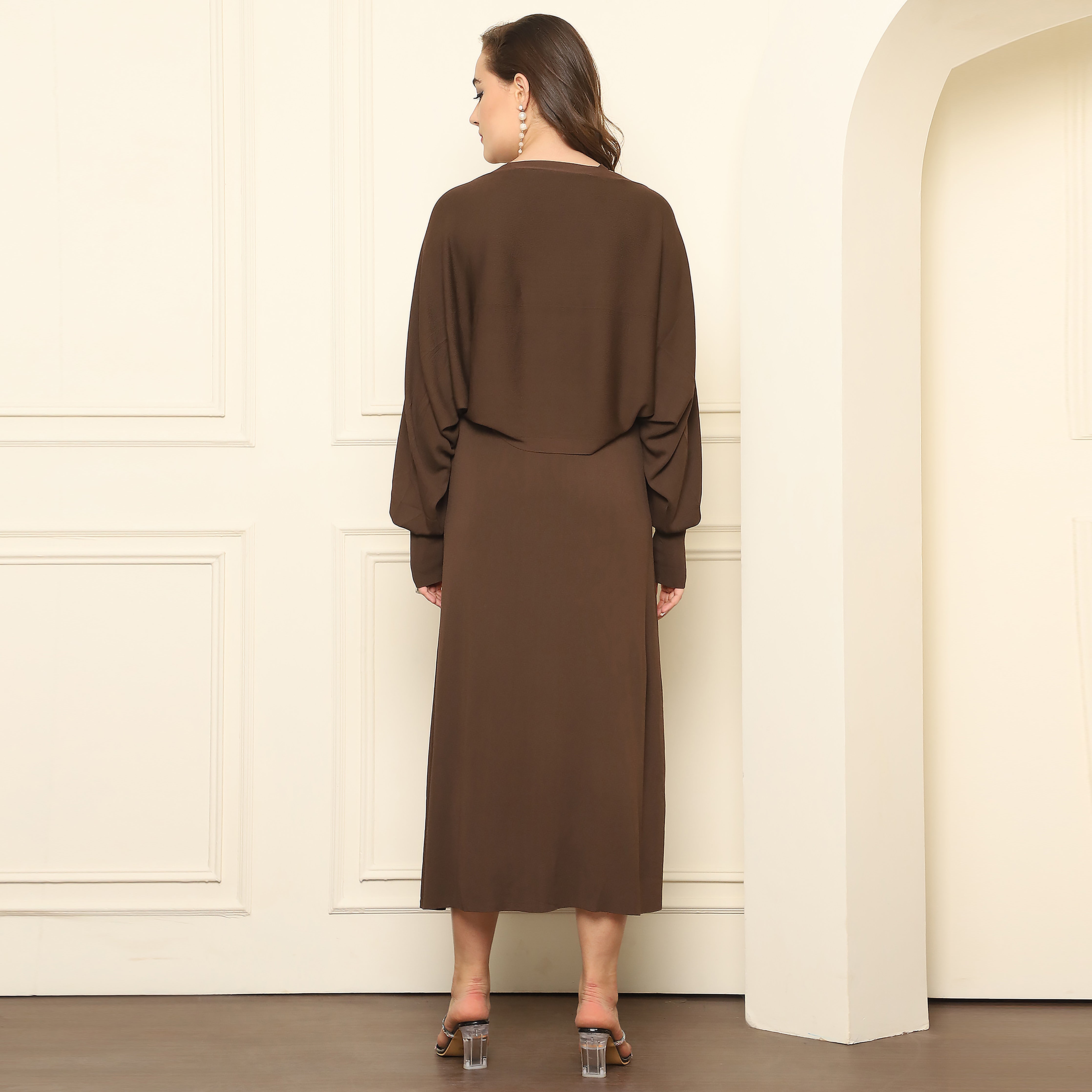 Elegant Knitted Dress – Coffee Brown