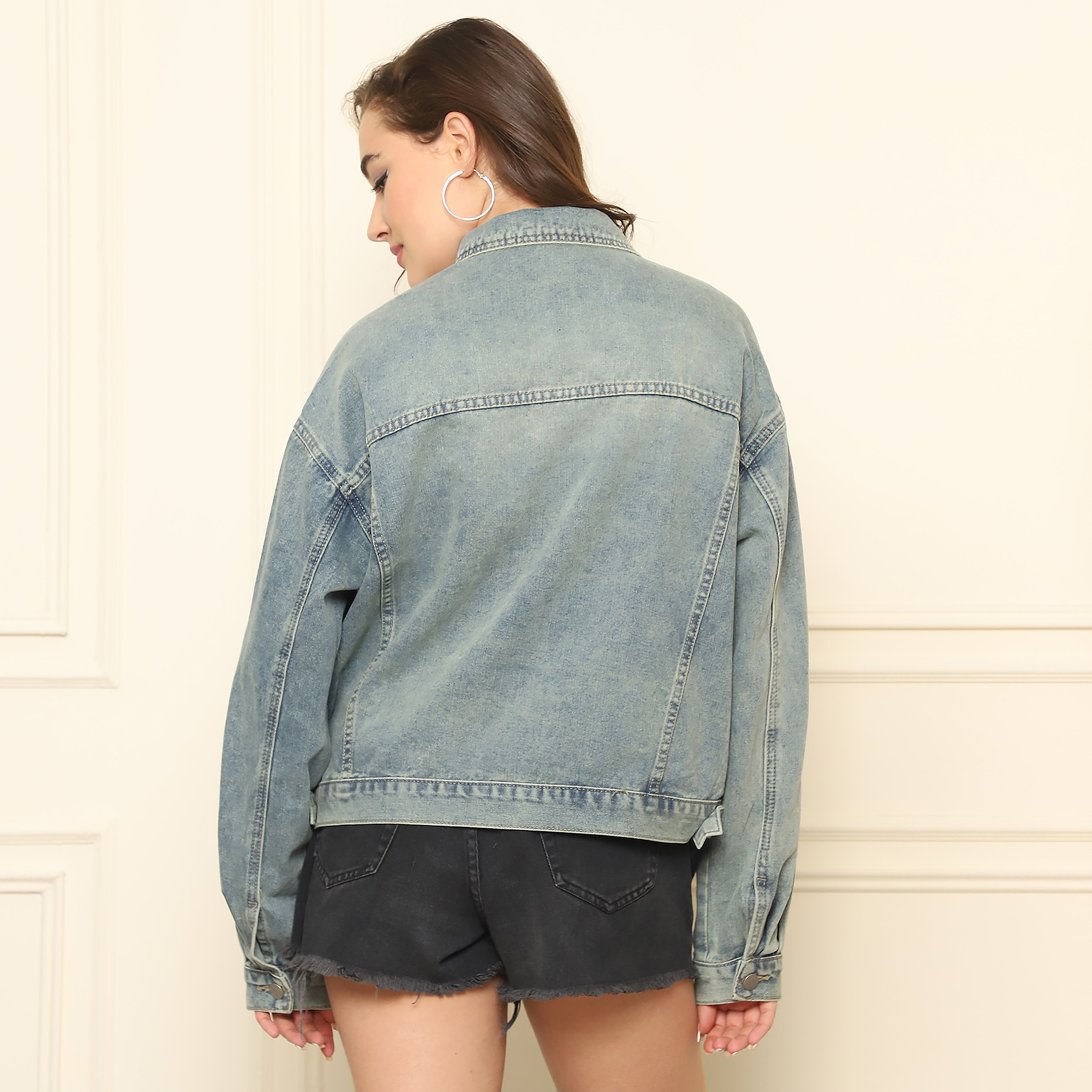 Blue Washed Embellished Denim Jacket