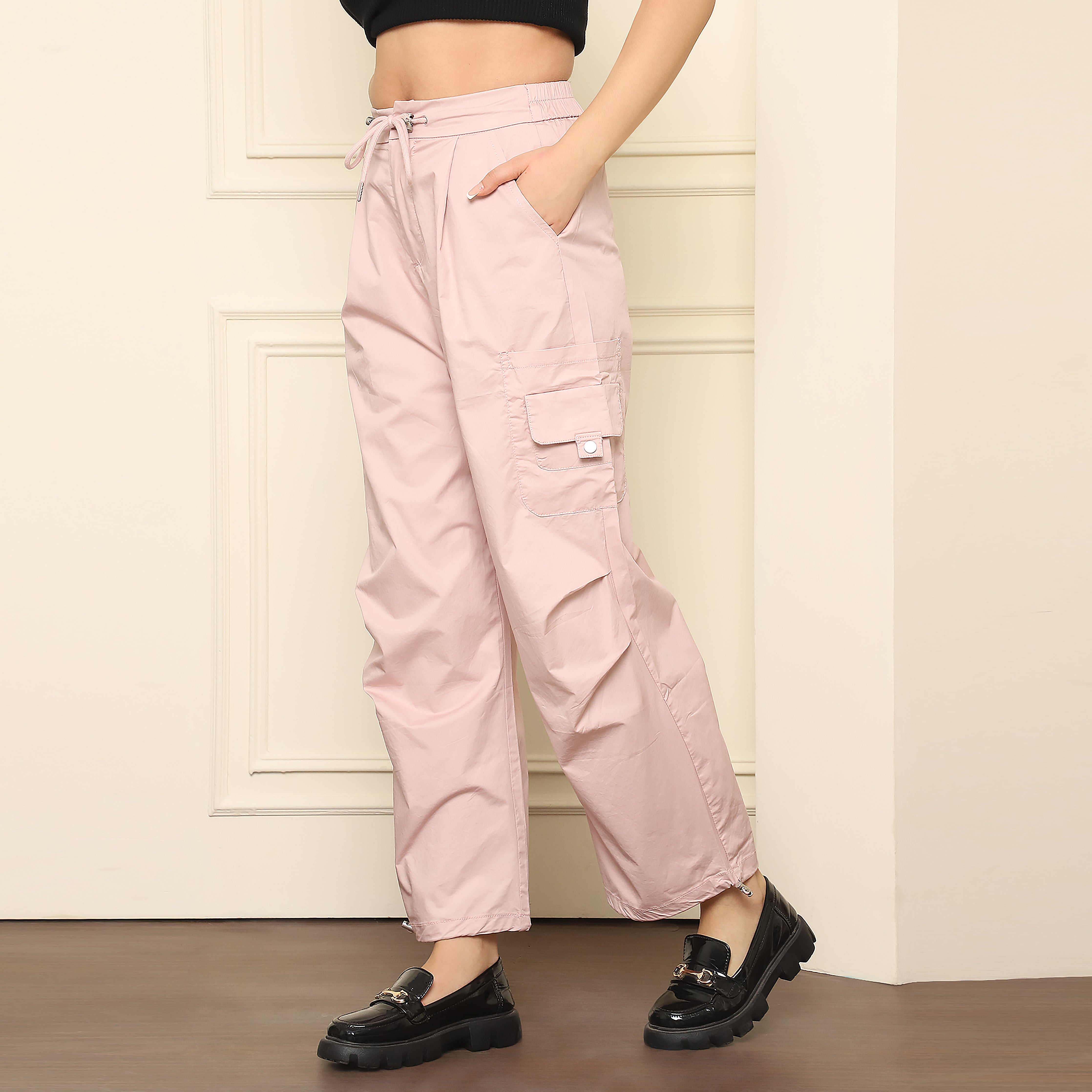 Blush Pink Cargo Pants for Women | 100% Polyester Casual Pants