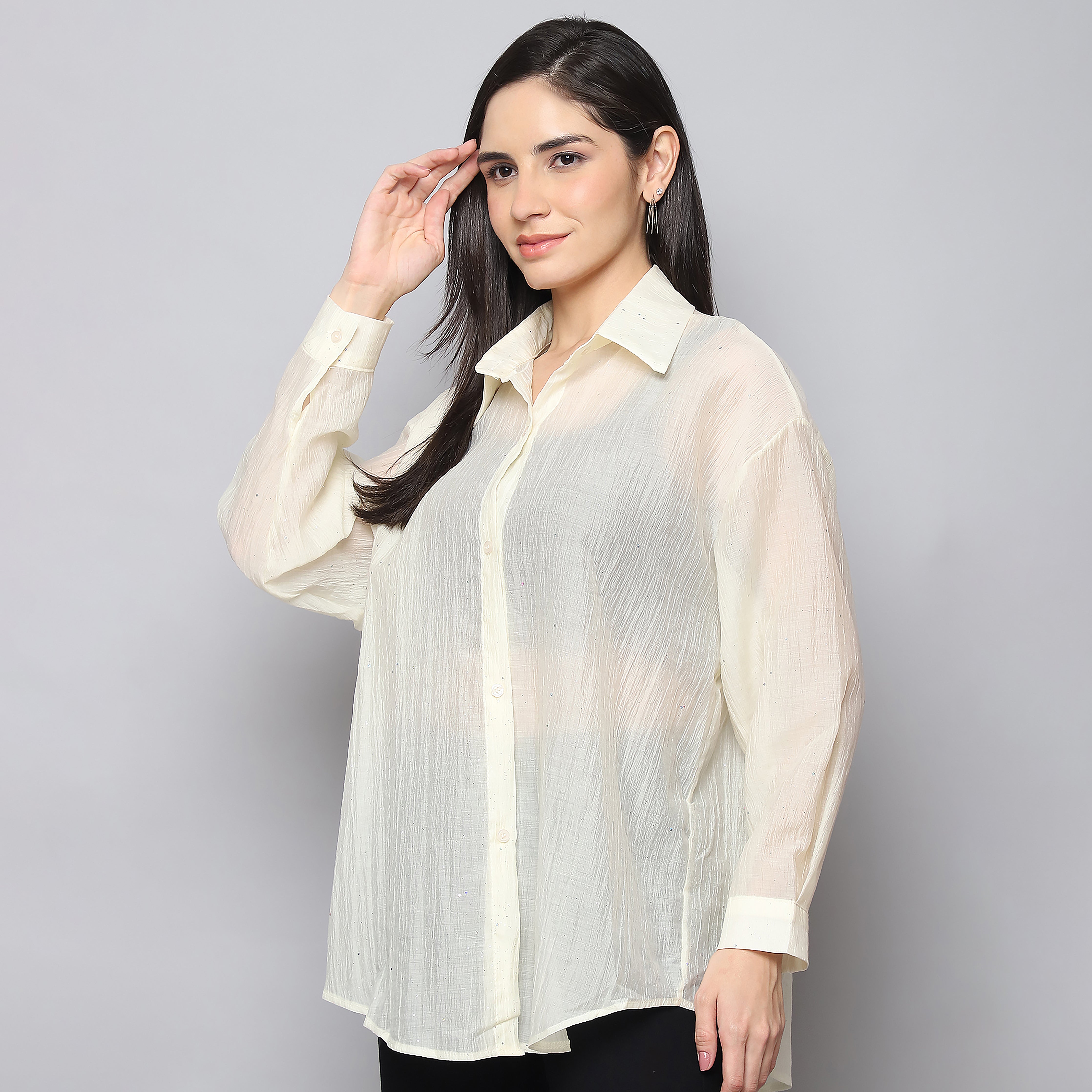 Women's Yellow Sheer Crushed Crepe Shirt