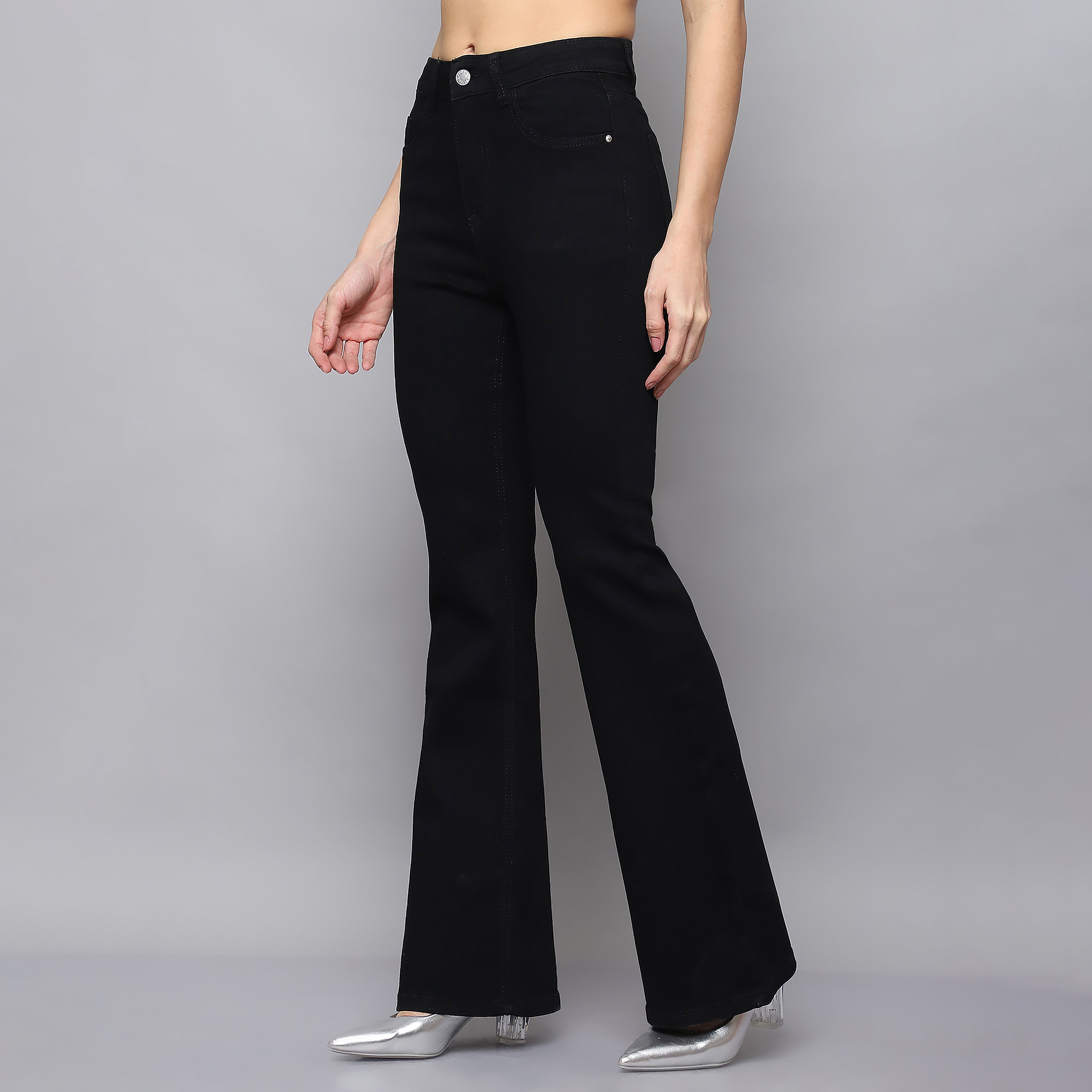 Women's High-Waisted Black Bellbottom Jeans