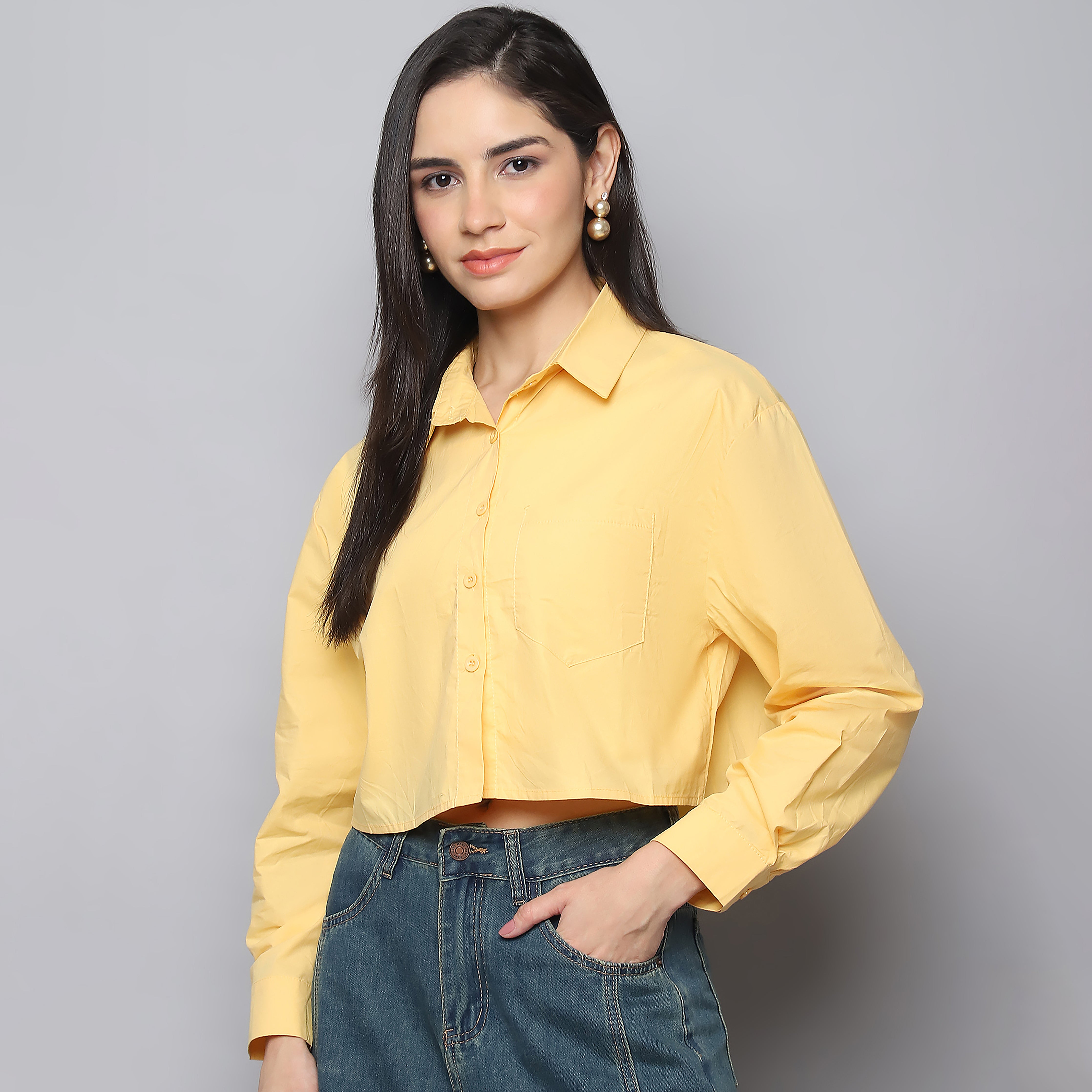 Cotton Shirt with Camisole – Yellow