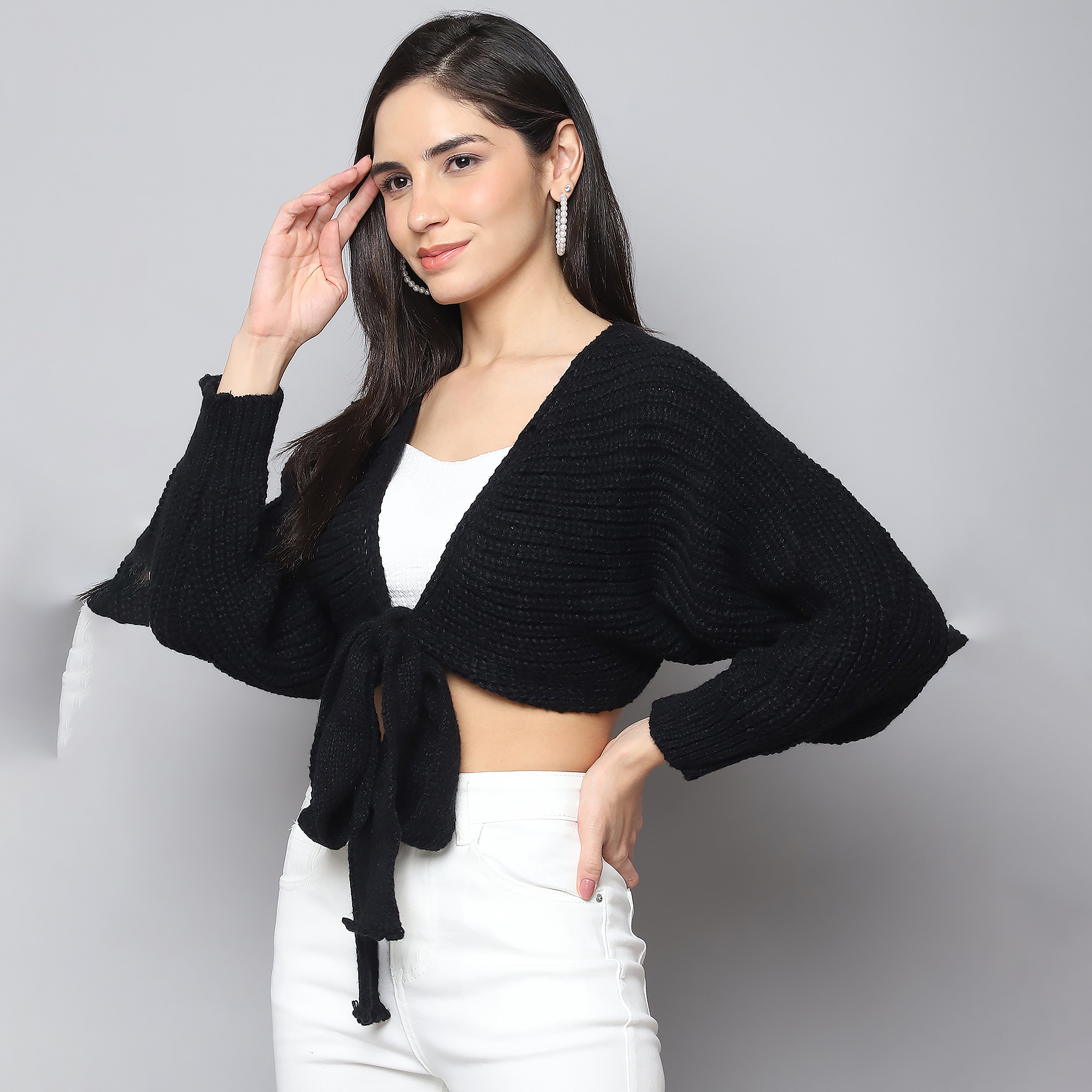 Cozy Chic Woolen Tie-Up Shrug