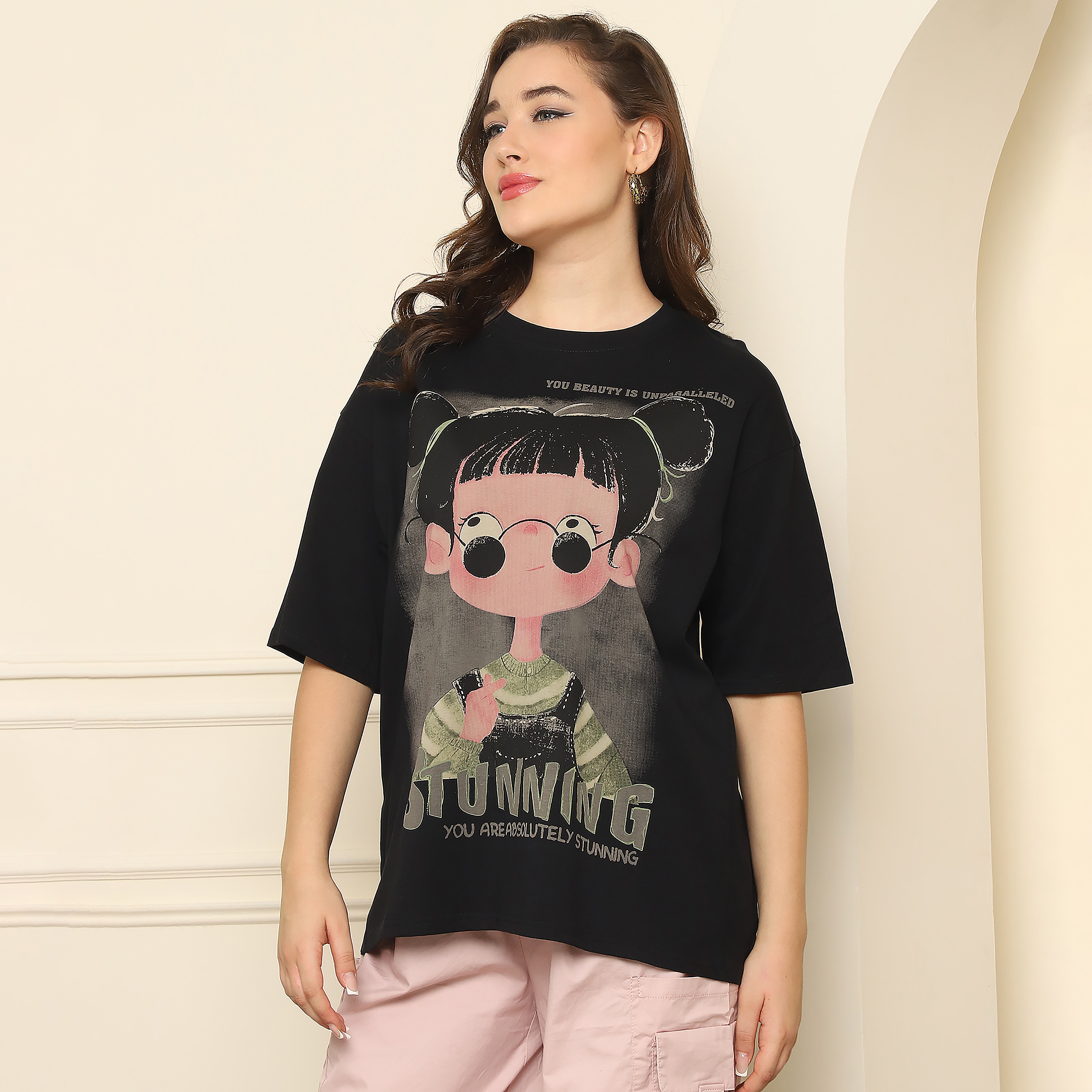 Black Oversized T-Shirt with Graphic Design | 100% Cotton Casual Tee