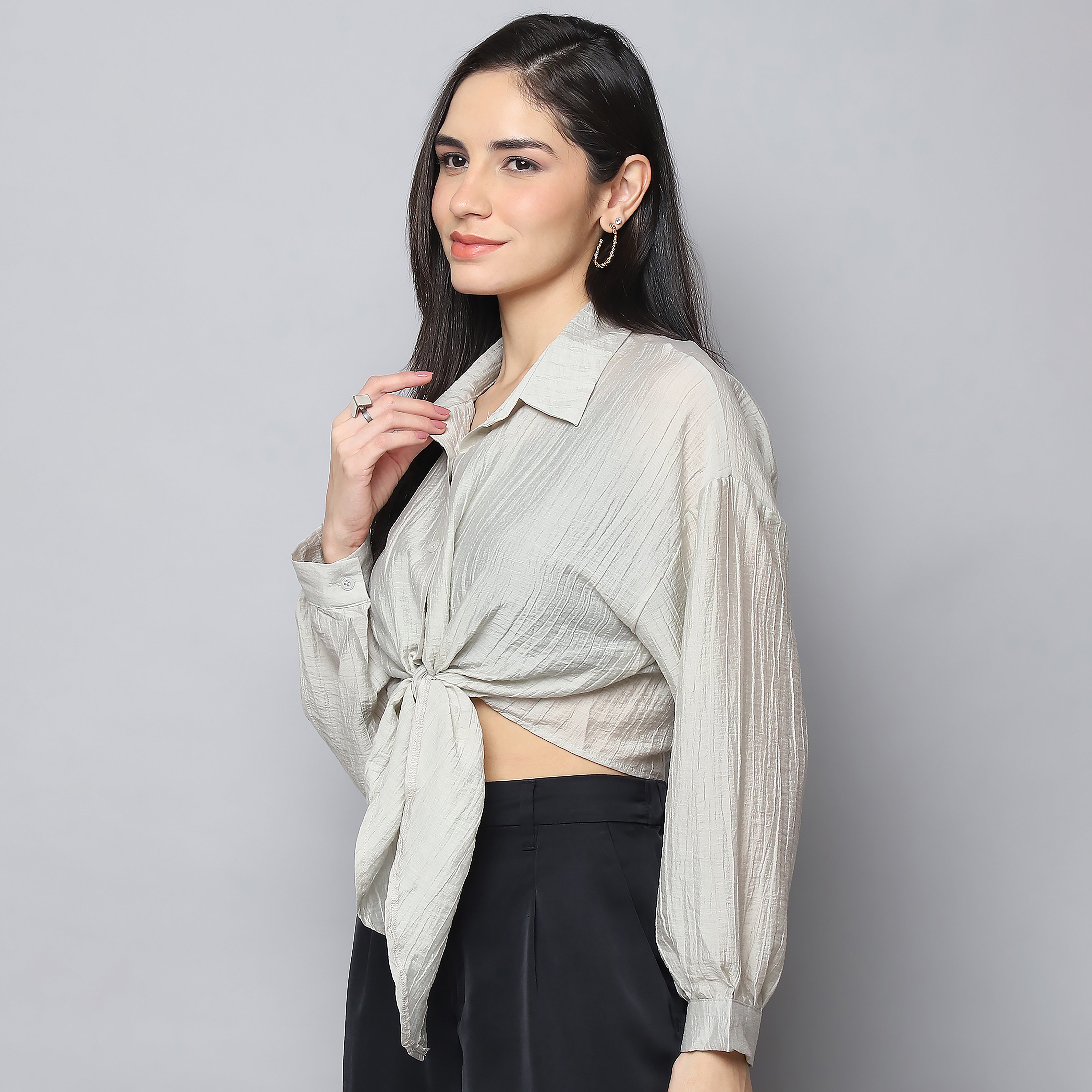 Urban Twist Drop Shoulder Button-Down Crinkle Shirt – selftie Front Design