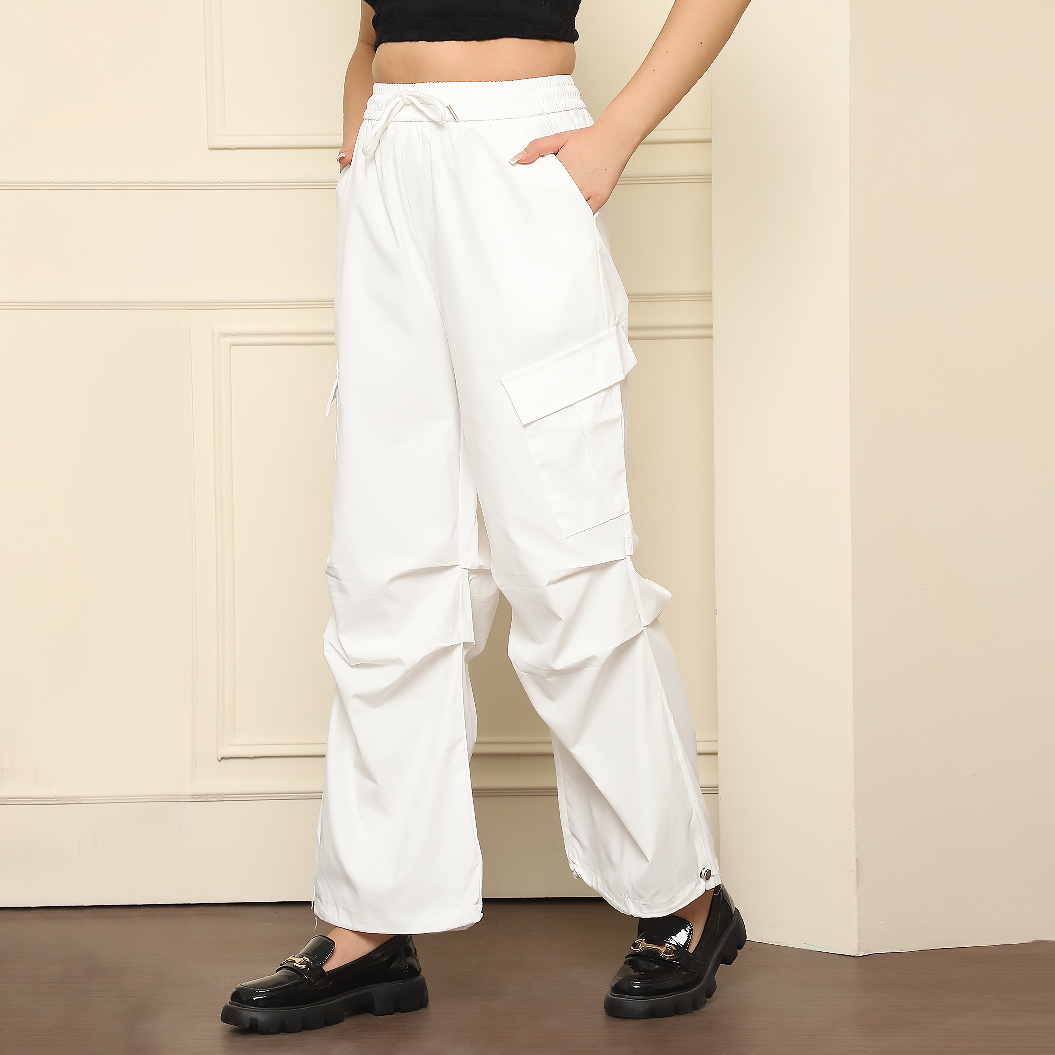 Women's White Cargo Pants - 100% Polyester