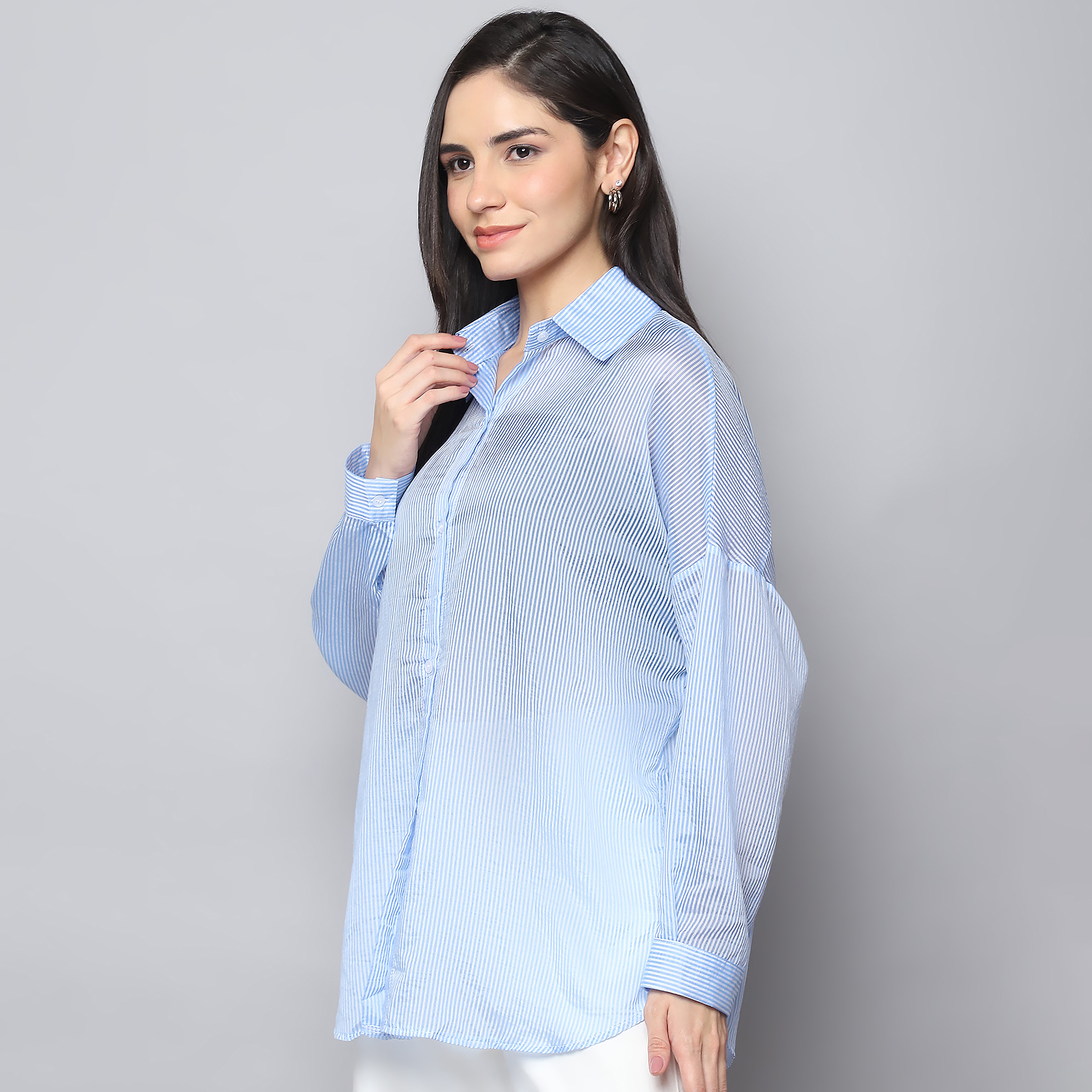 Coastal Breeze Oversized Shirt-Skyblue