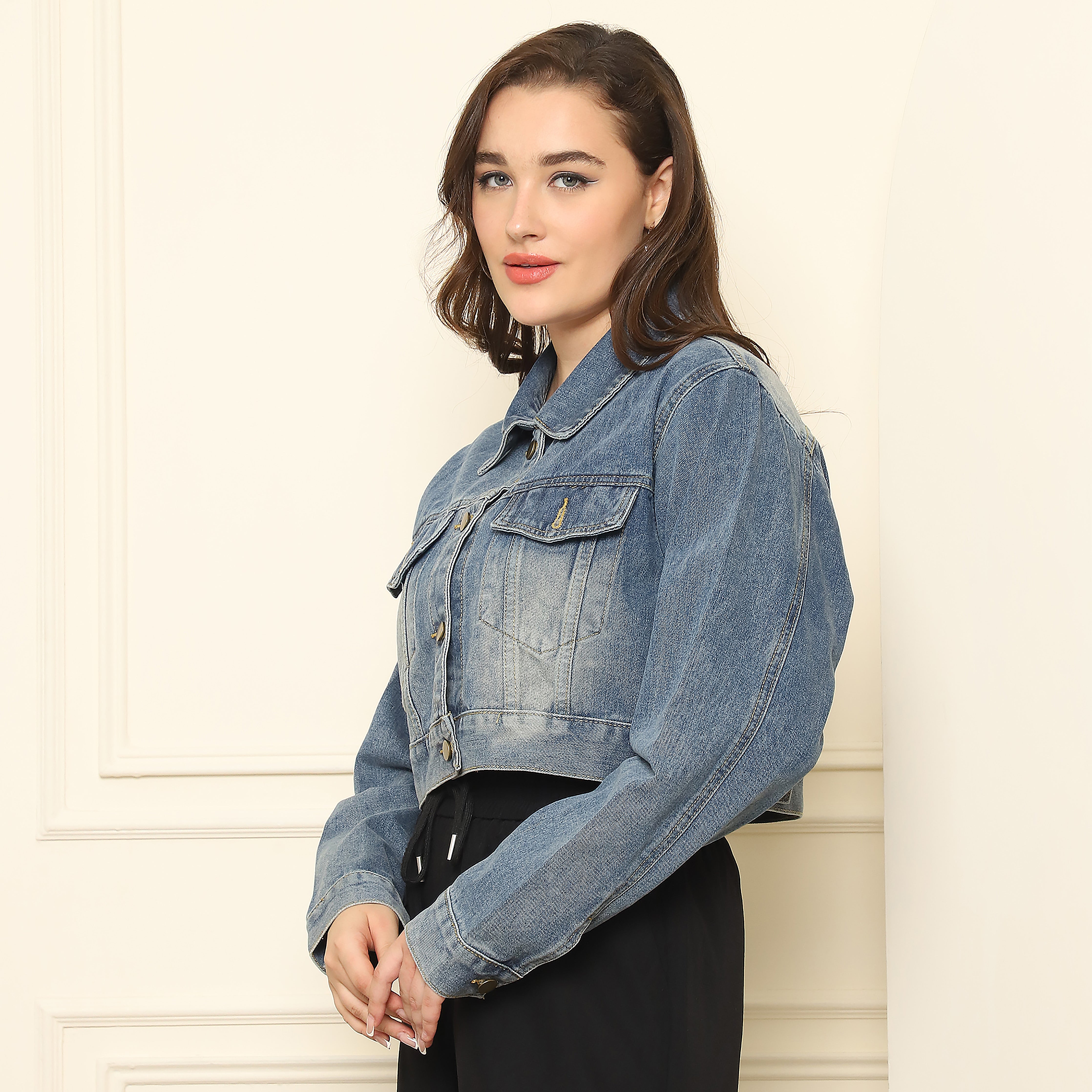 Blue Washed Crop Denim Jacket