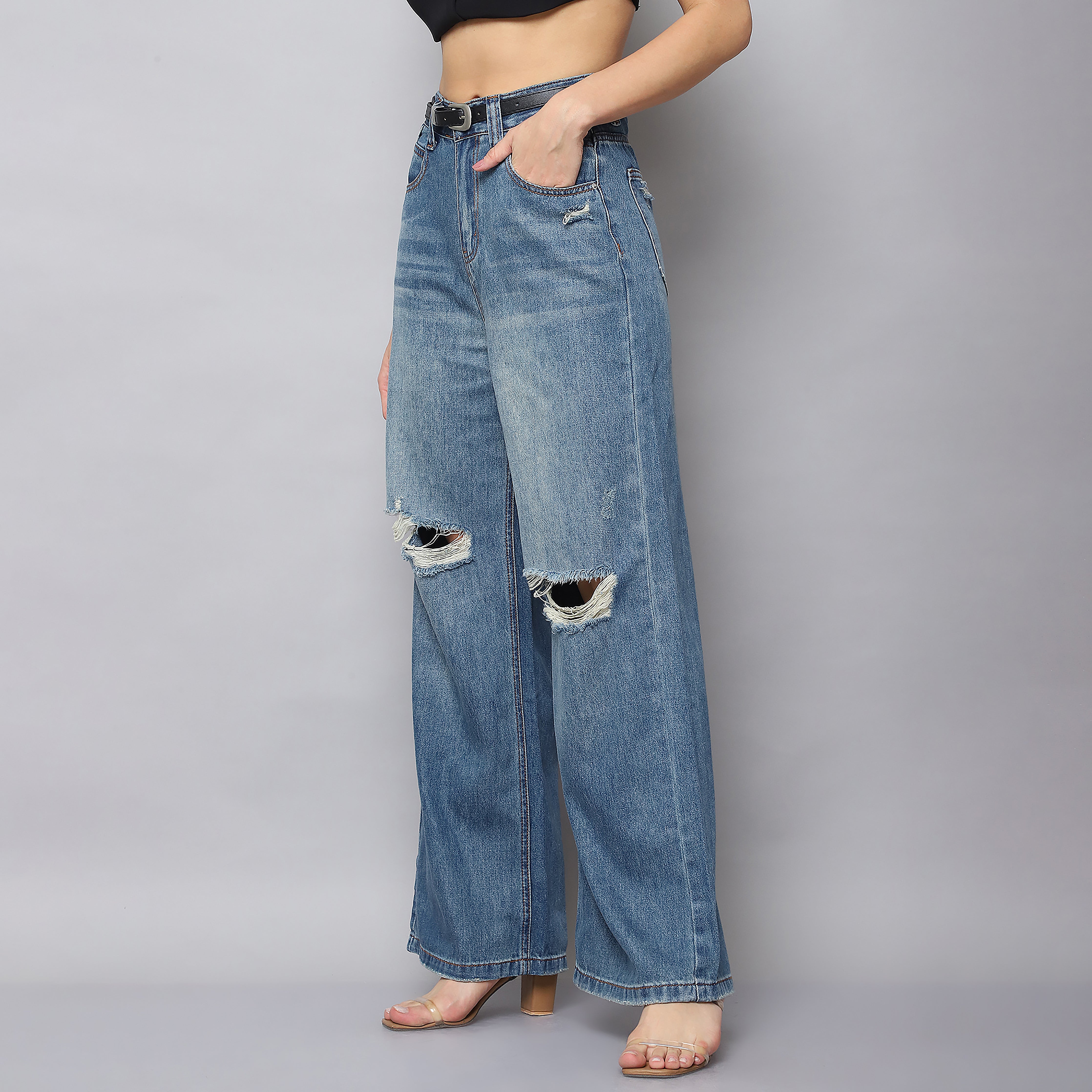 Slashed Knee Straight Fit Denim