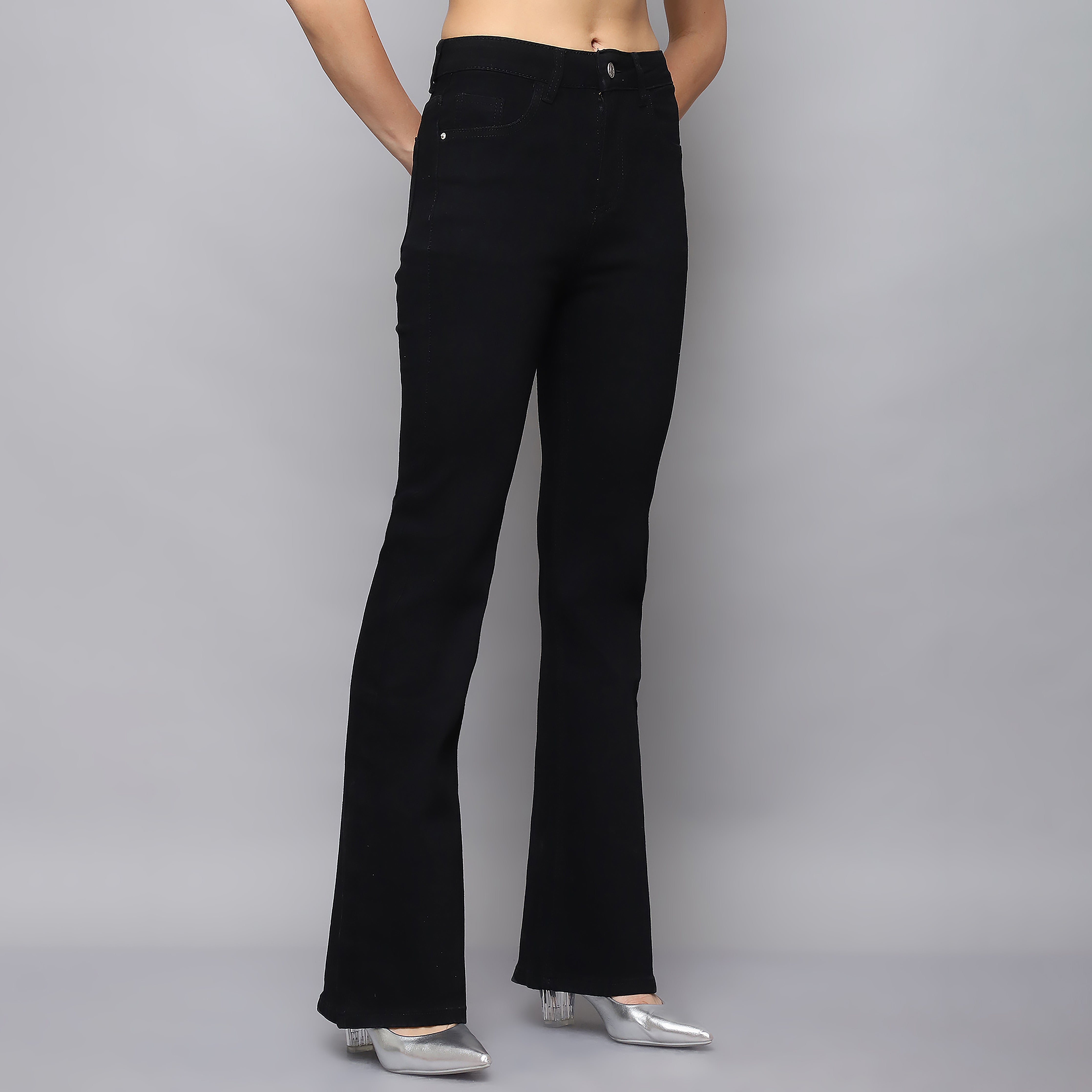 Women's High-Waisted Black Bellbottom Jeans