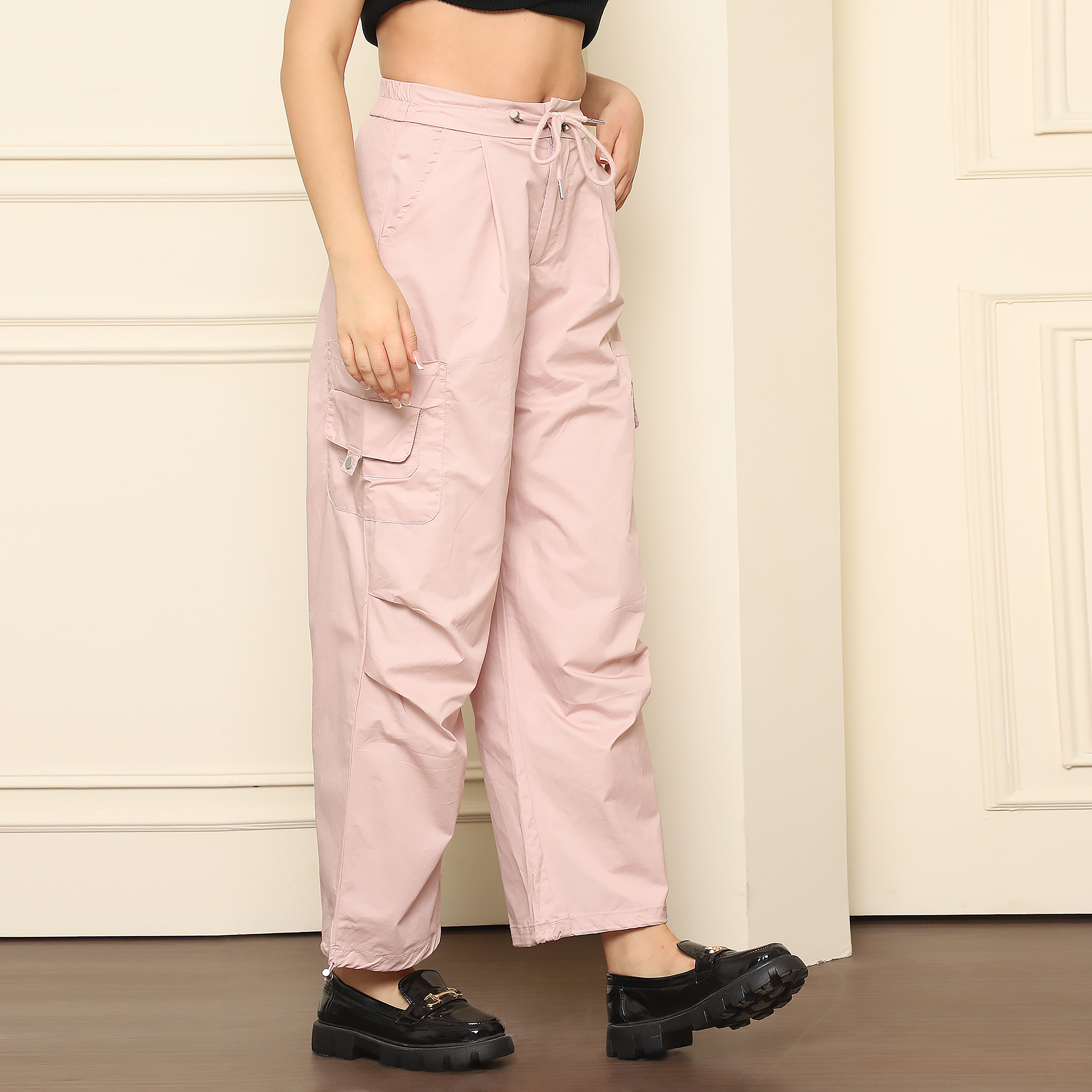 Blush Pink Cargo Pants for Women | 100% Polyester Casual Pants