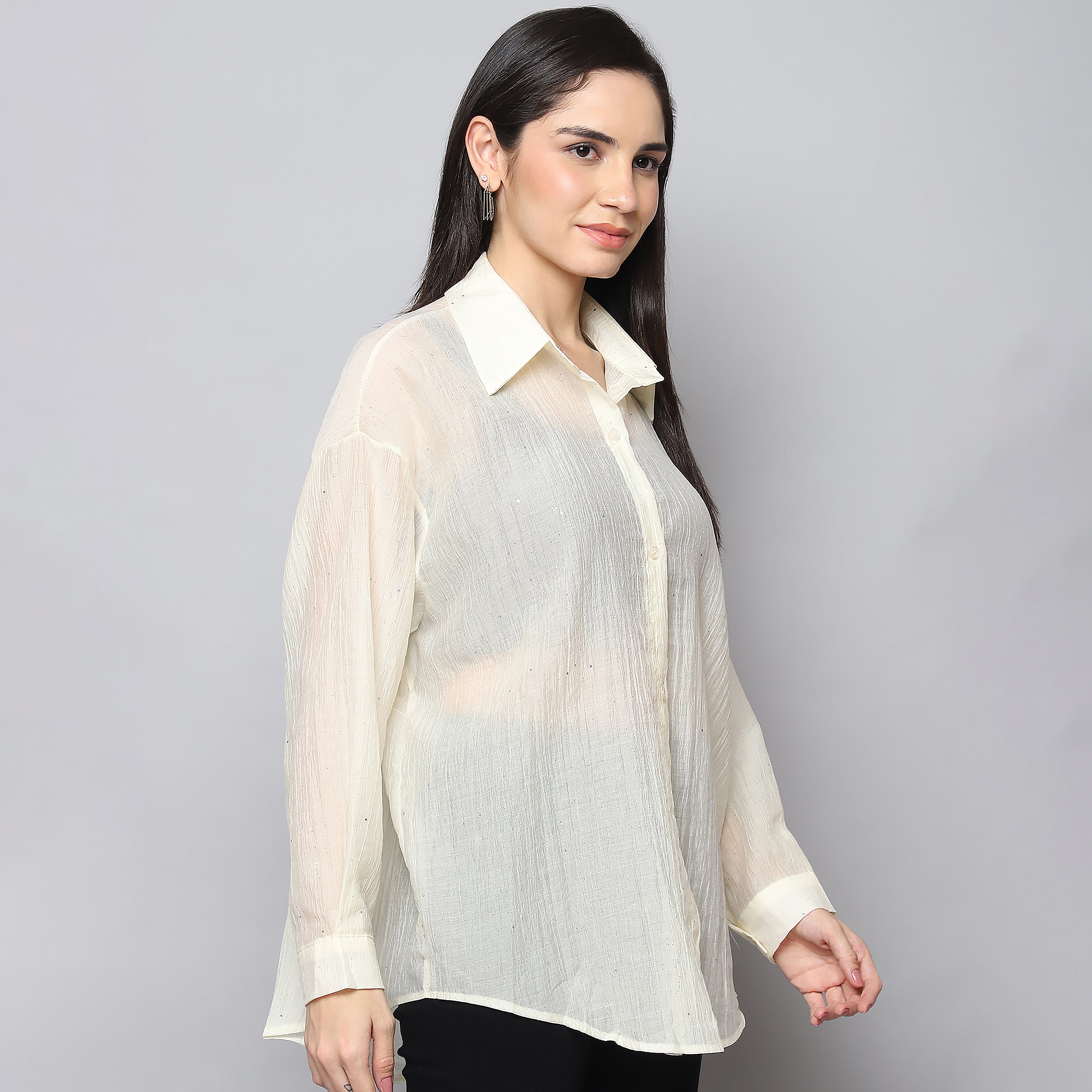 Women's Yellow Sheer Crushed Crepe Shirt