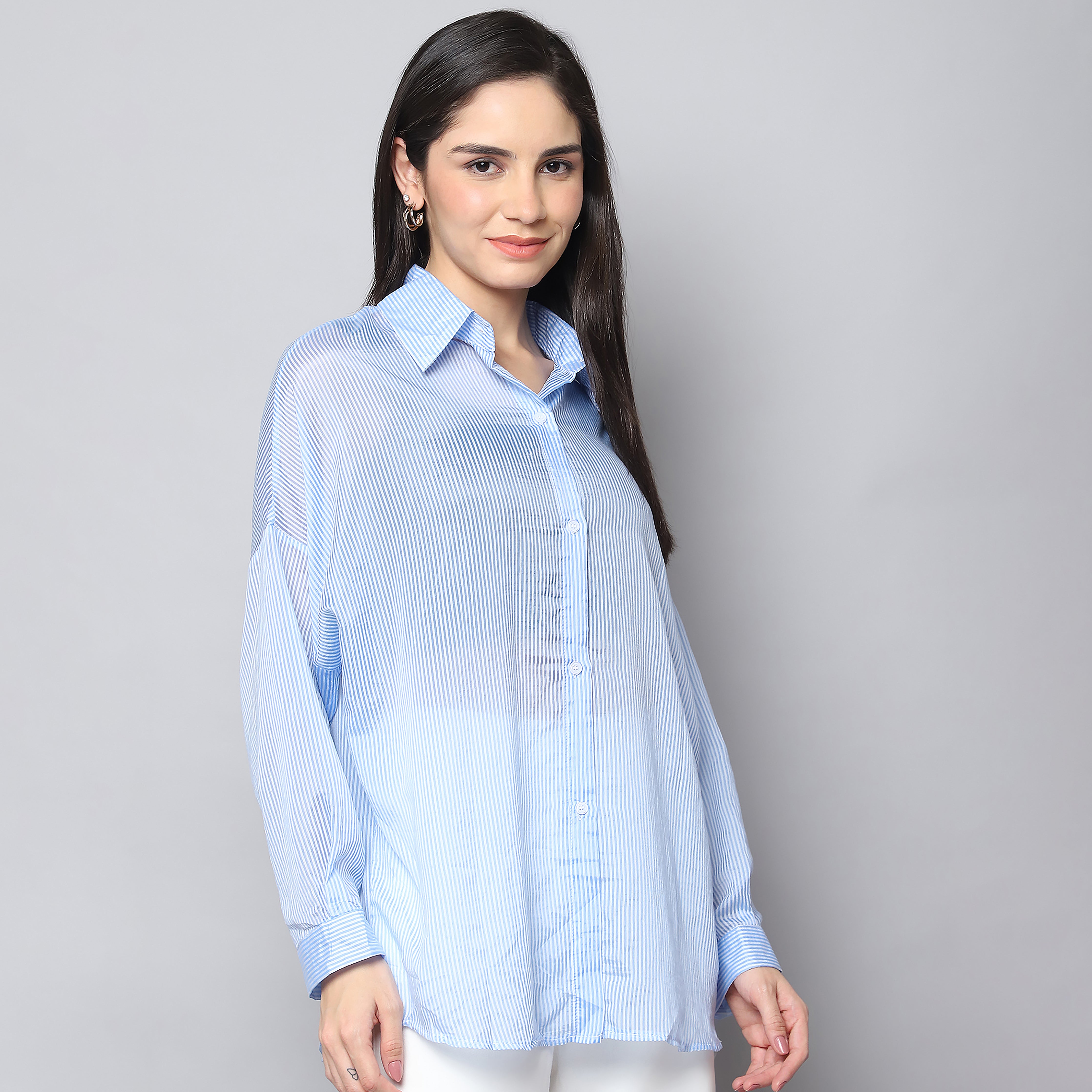 Coastal Breeze Oversized Shirt-Skyblue