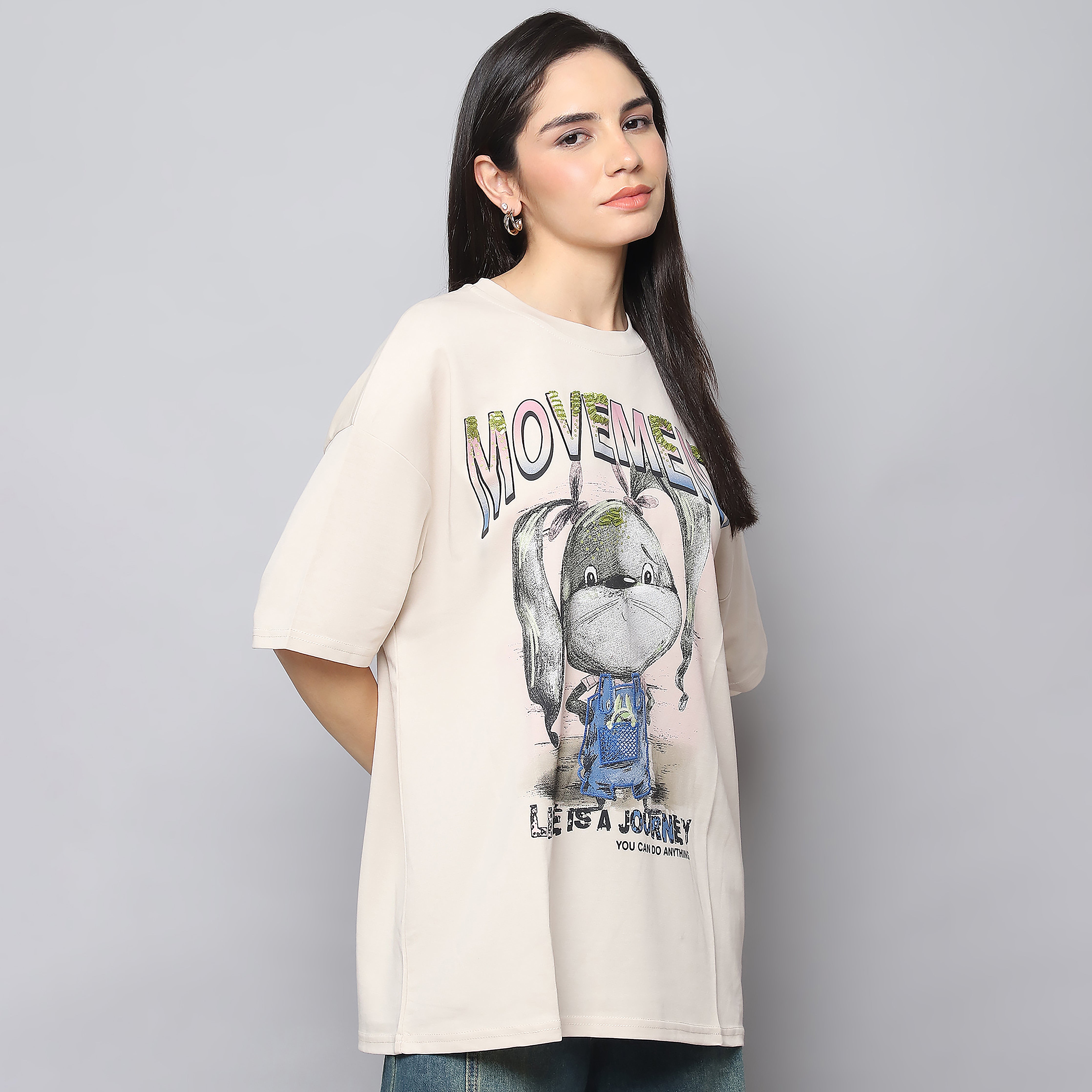 Oversized Graphic T-Shirt – Beige