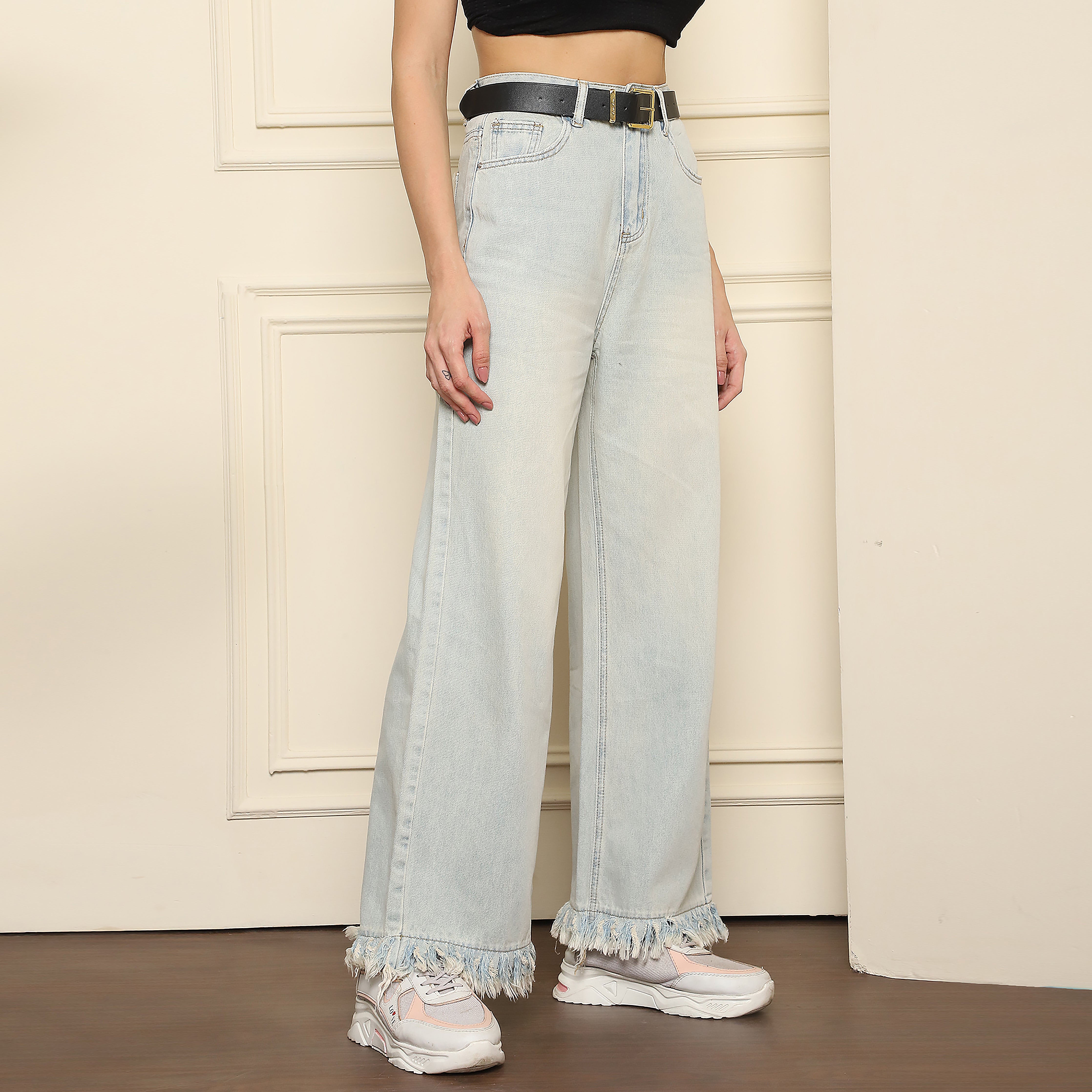 Women's Straight Fit Fringed Denim