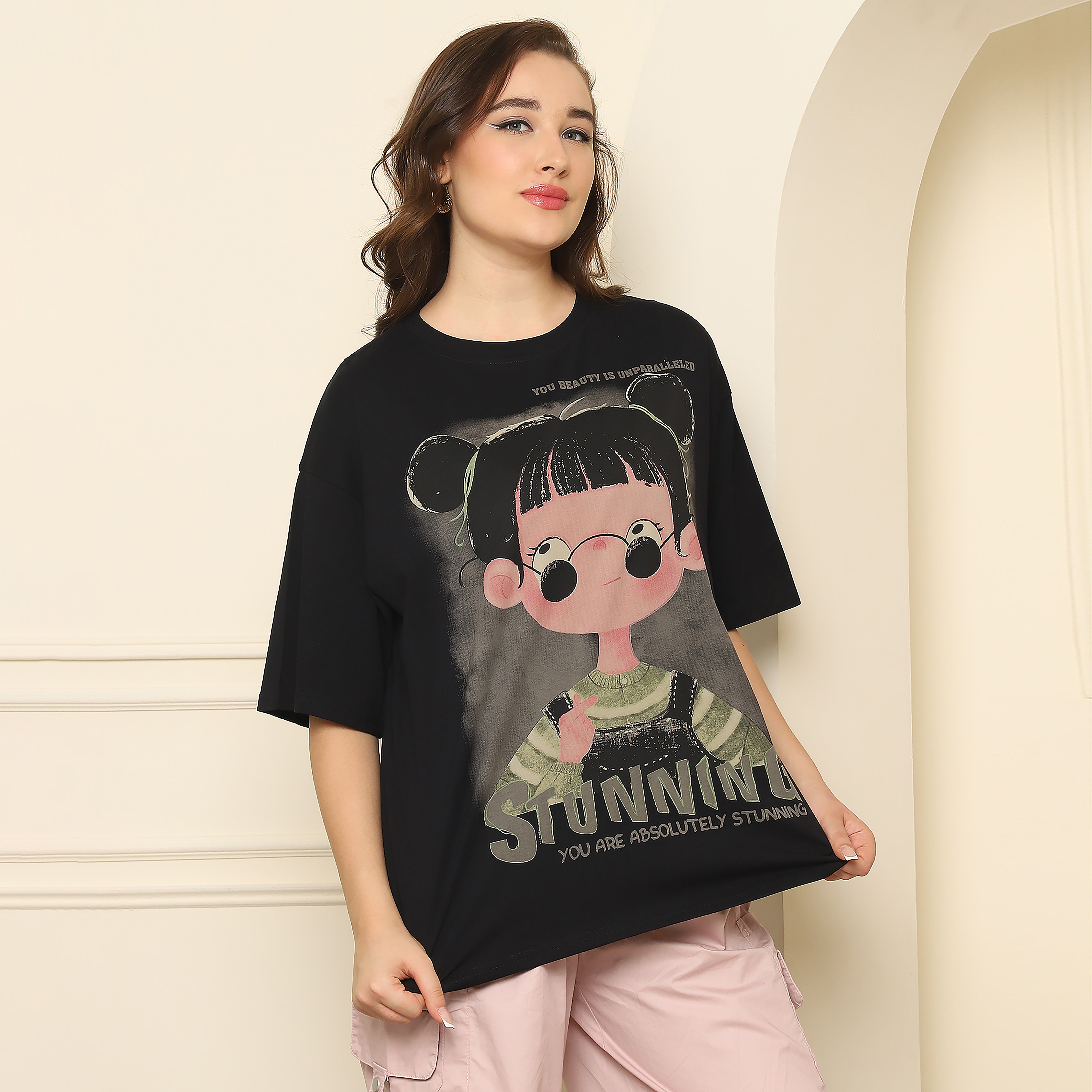 Black Oversized T-Shirt with Graphic Design | 100% Cotton Casual Tee