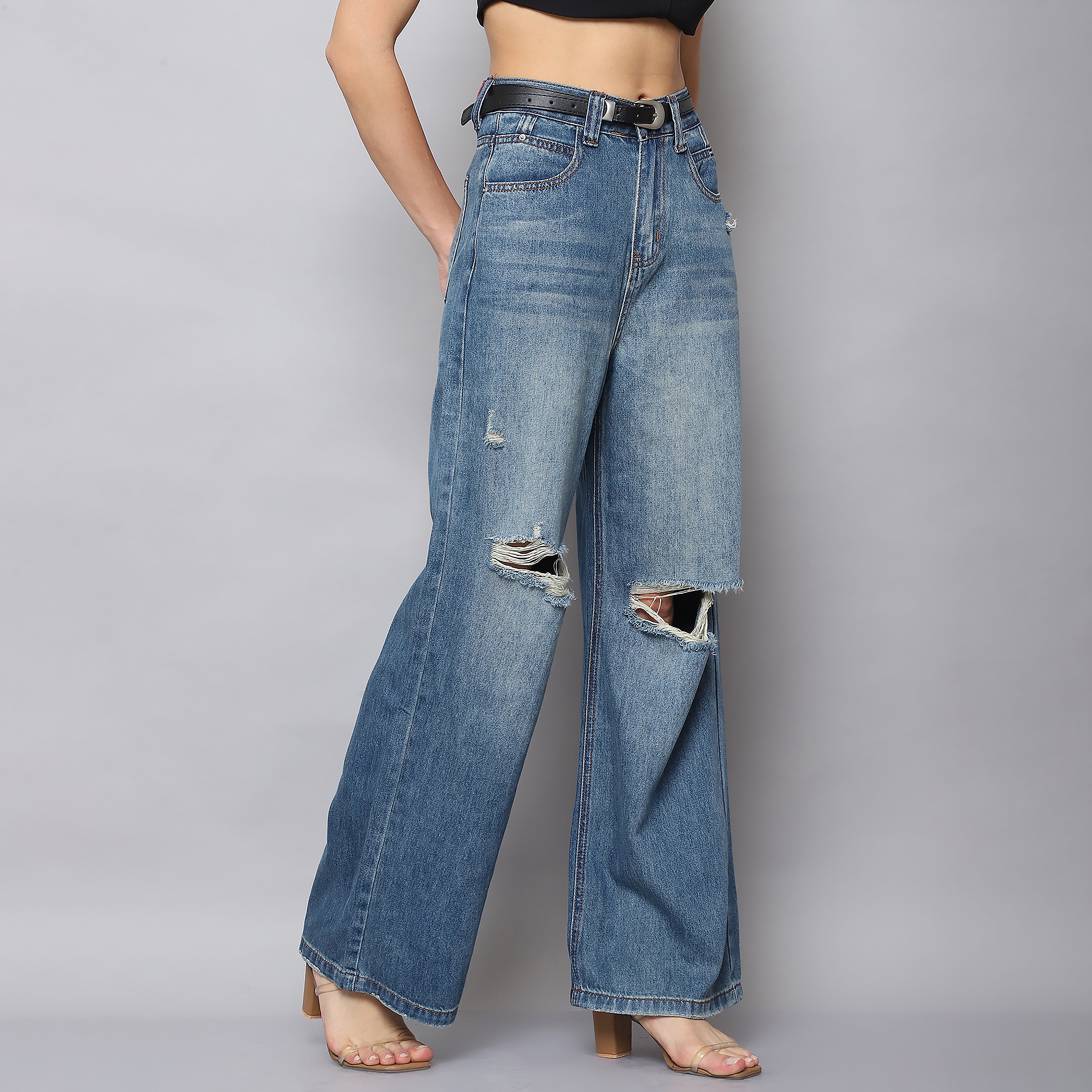 Slashed Knee Straight Fit Denim