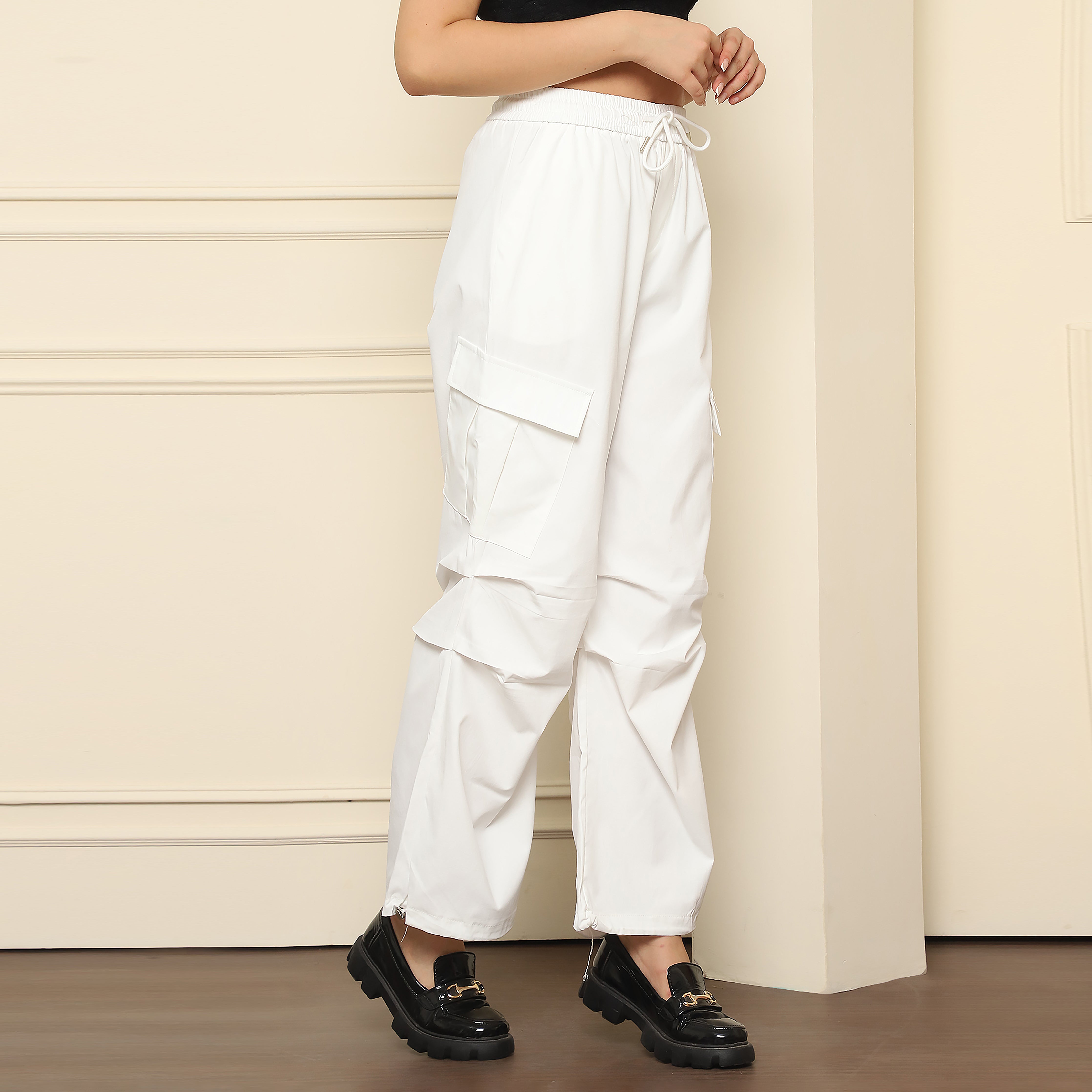 Women's White Cargo Pants - 100% Polyester