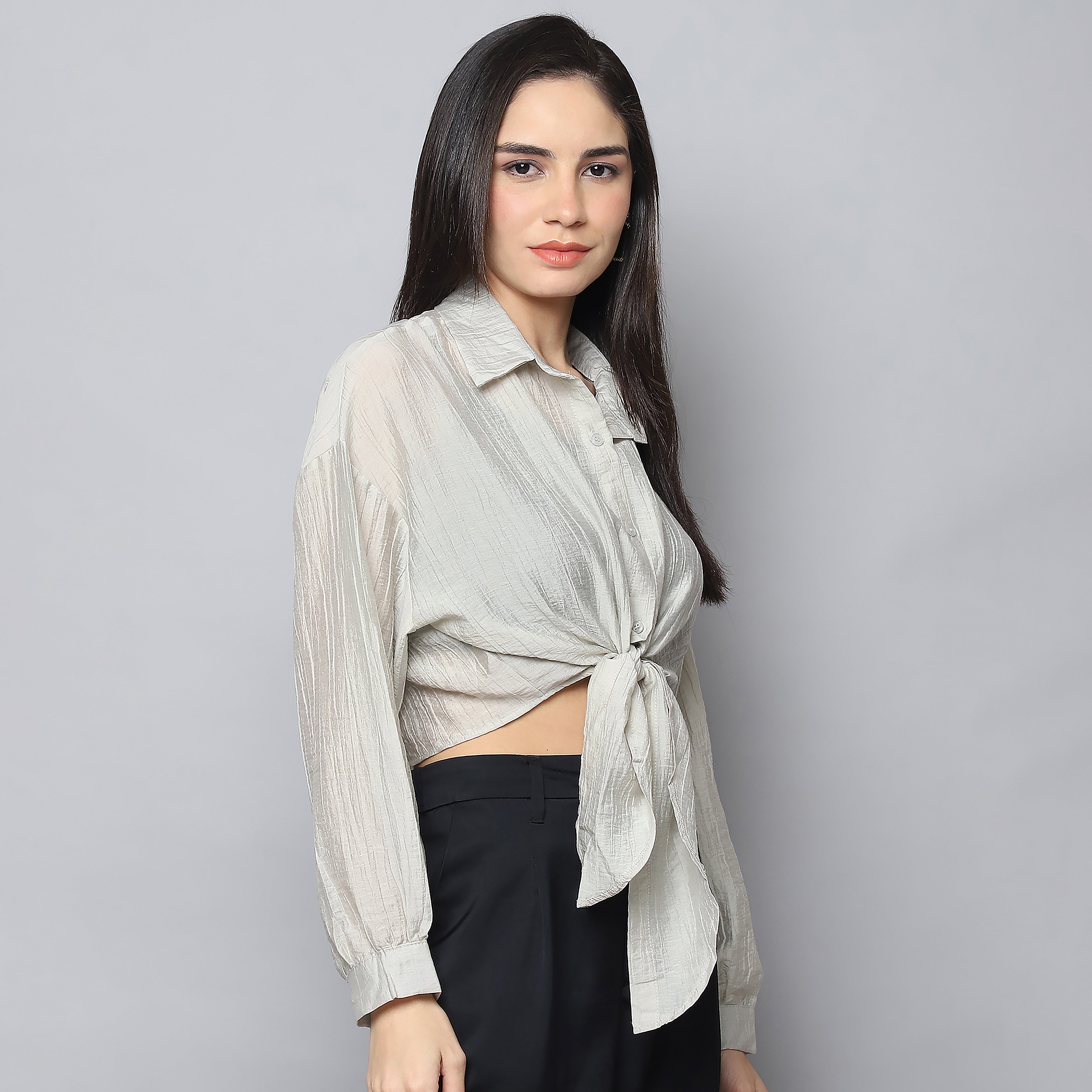 Urban Twist Drop Shoulder Button-Down Crinkle Shirt – selftie Front Design