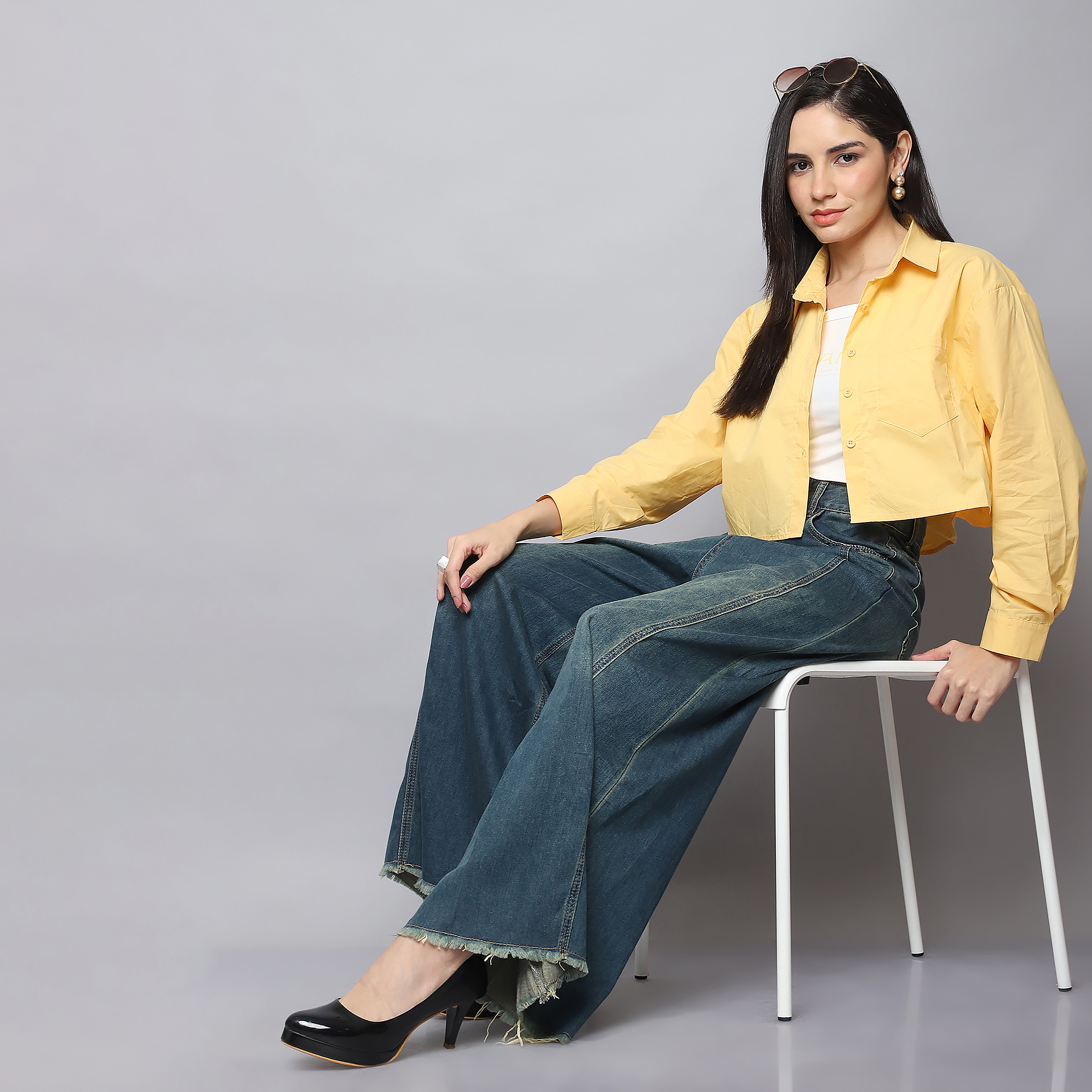 Cotton Shirt with Camisole – Yellow