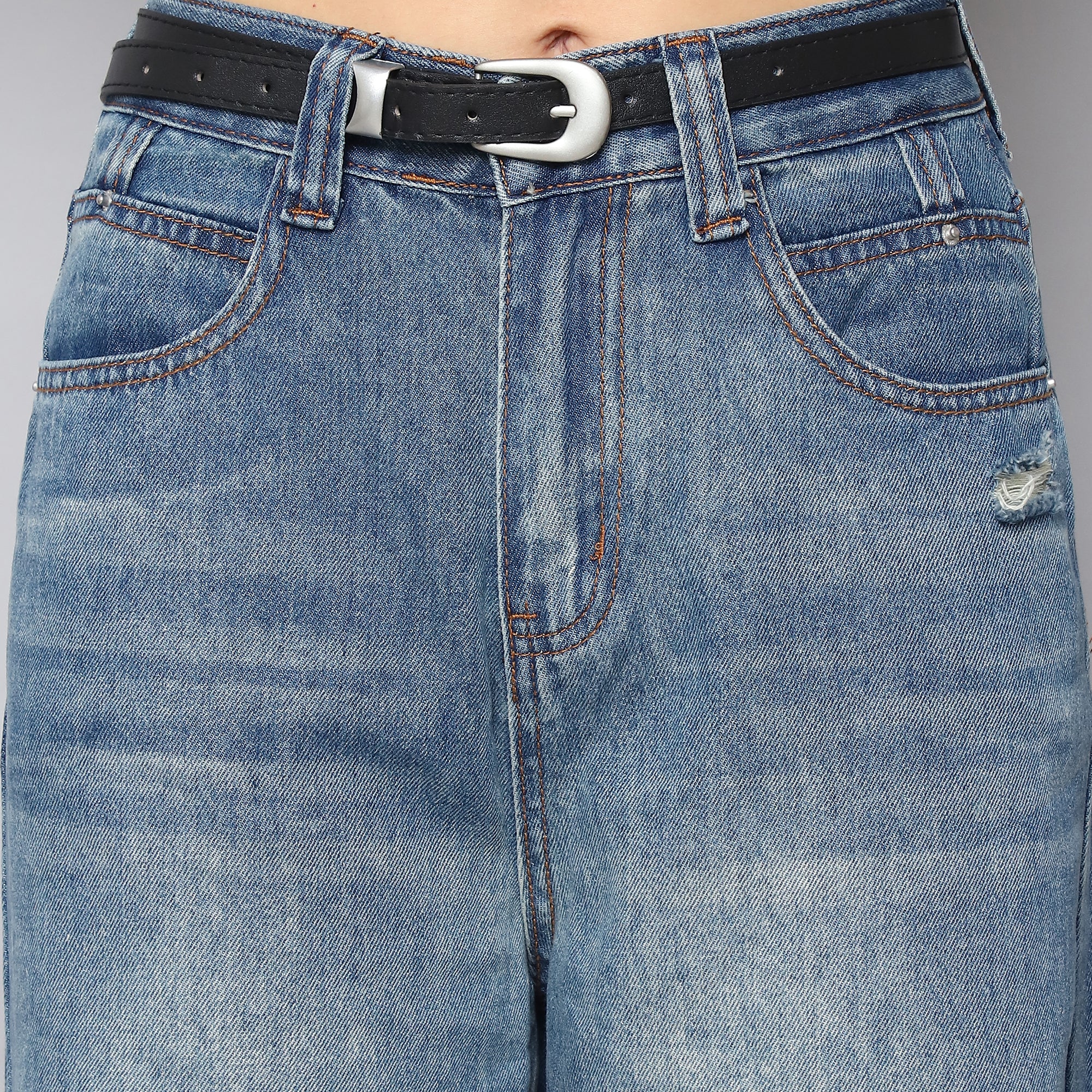 Slashed Knee Straight Fit Denim