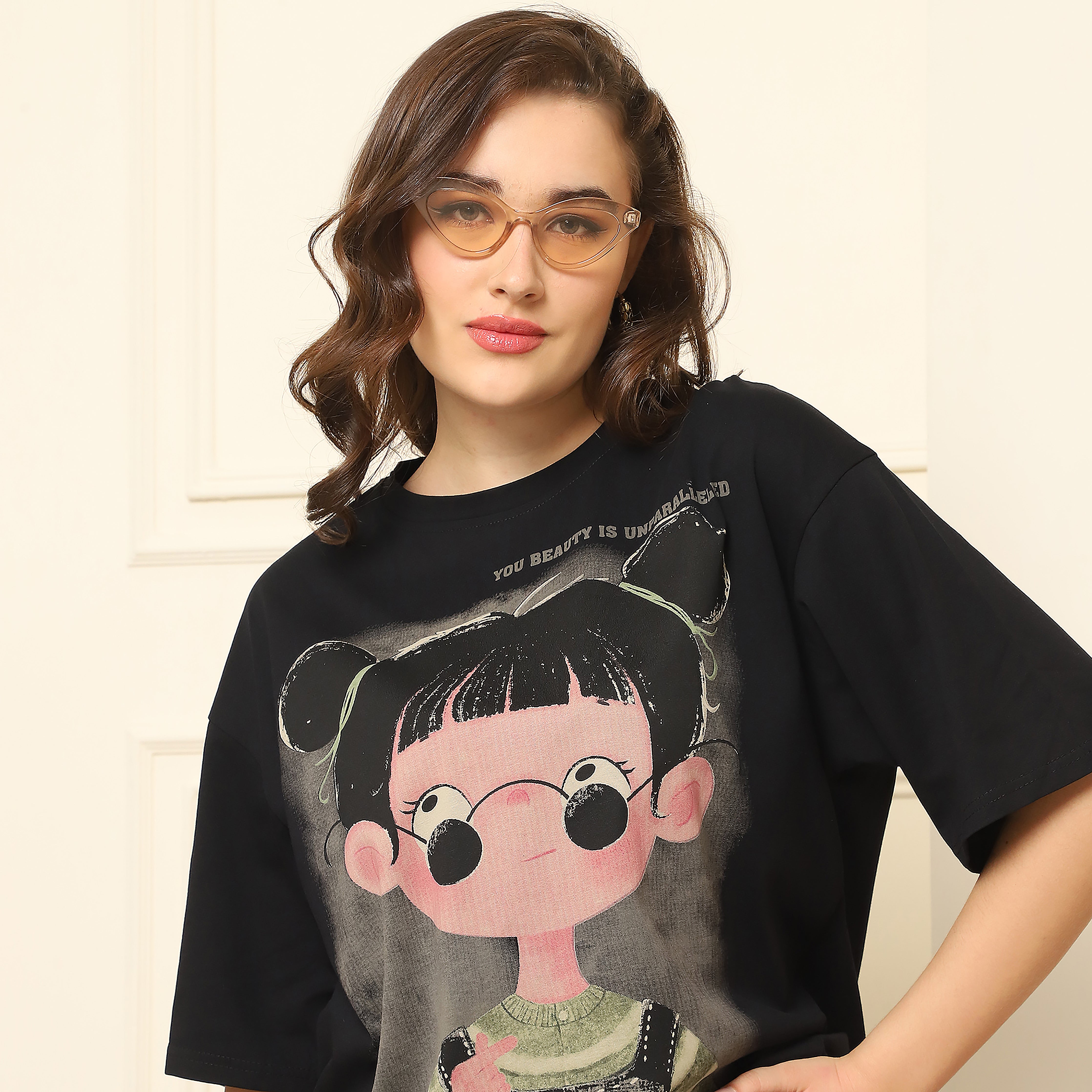 Black Oversized T-Shirt with Graphic Design | 100% Cotton Casual Tee