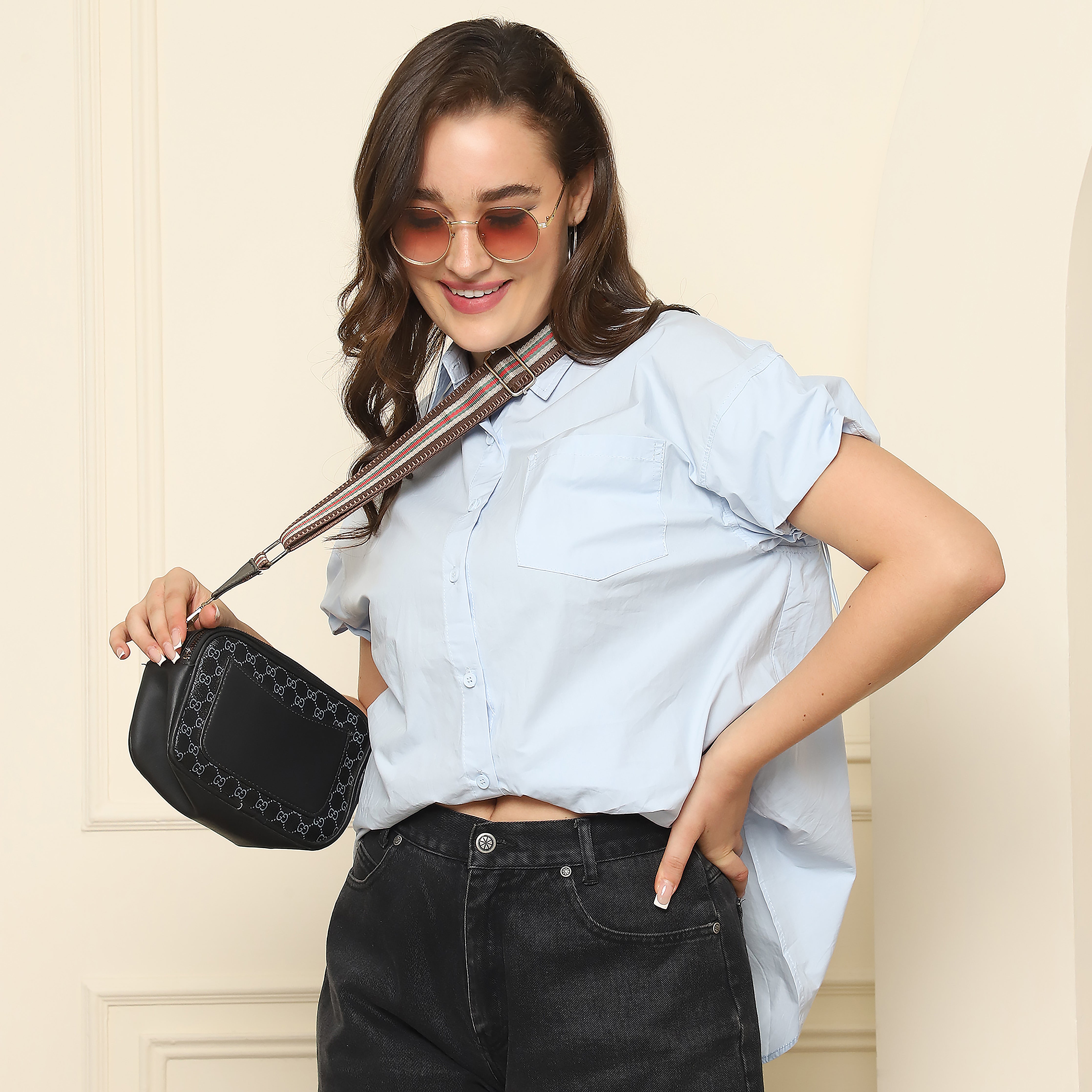 Balloon Sleeve Button-Down Shirt - Sky Blue