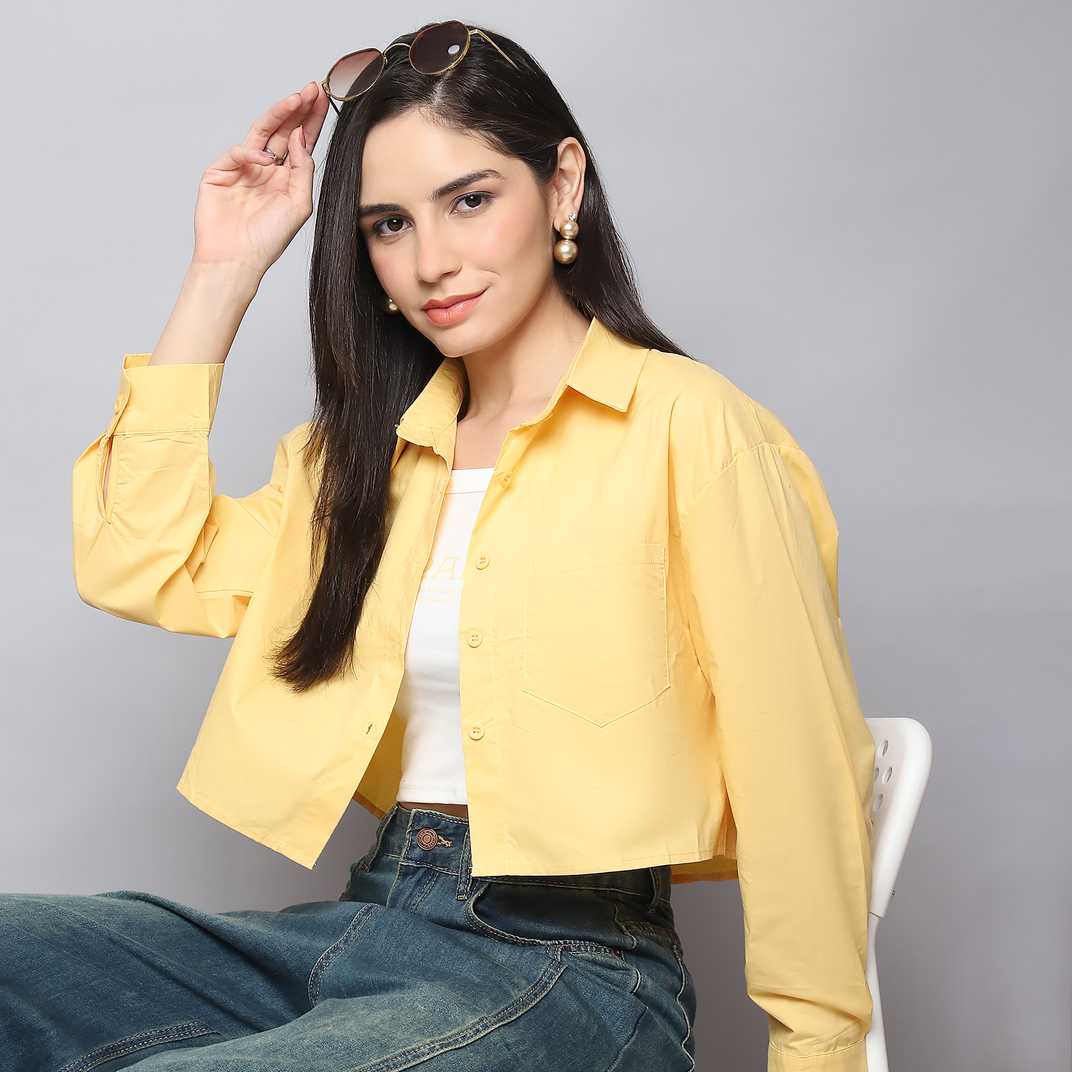 Cotton Shirt with Camisole – Yellow