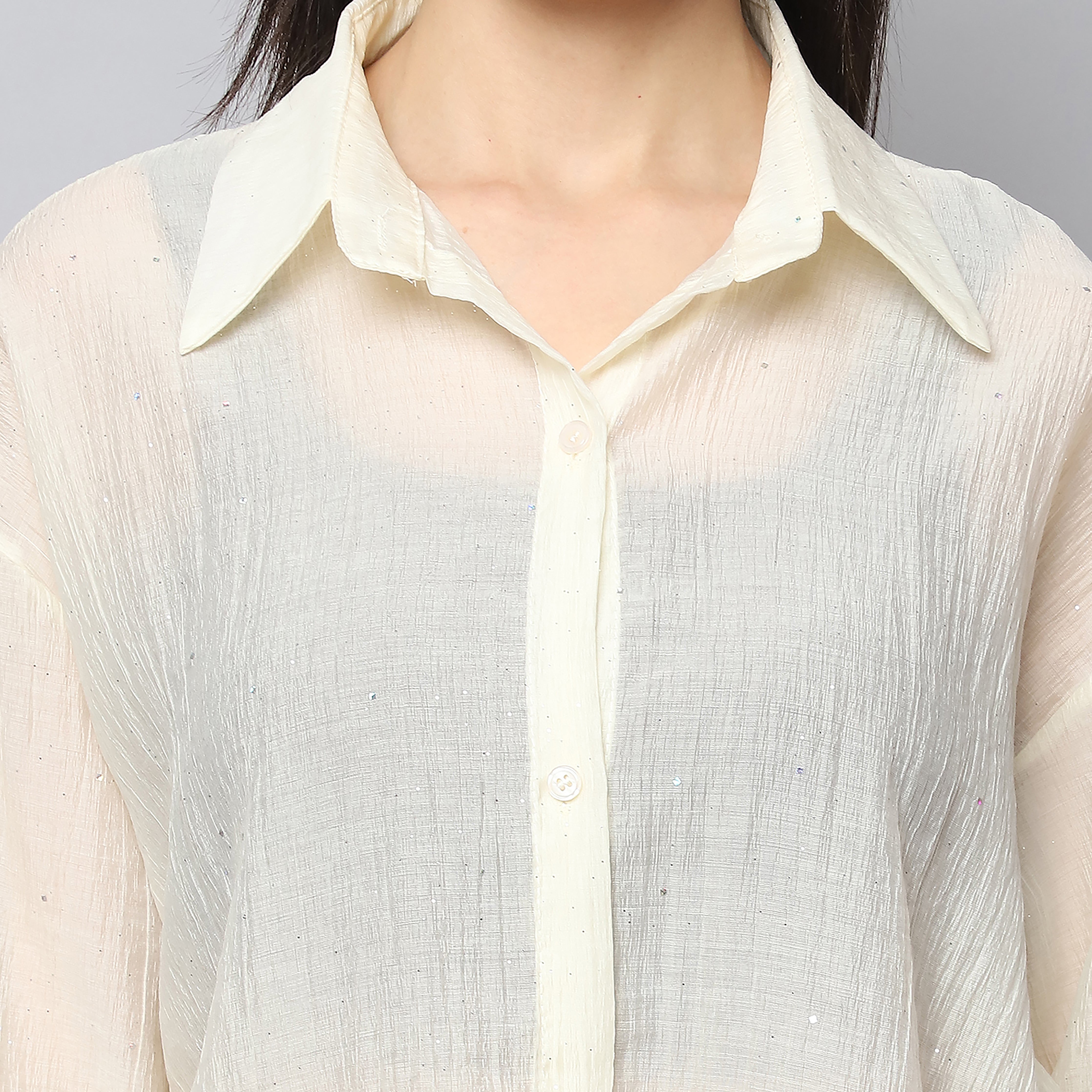 Women's Yellow Sheer Crushed Crepe Shirt