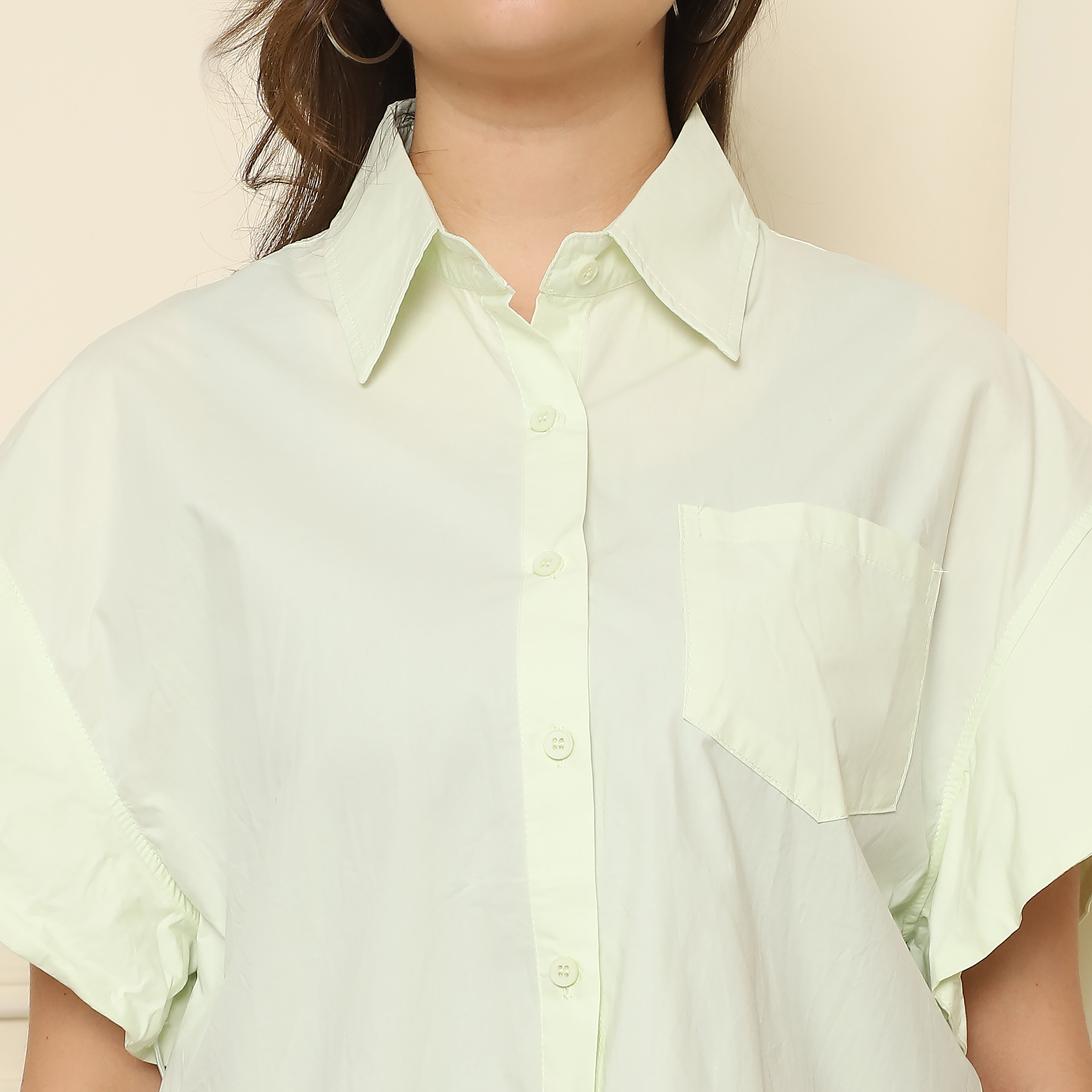 Balloon Sleeve Button-Down Shirt - Mint