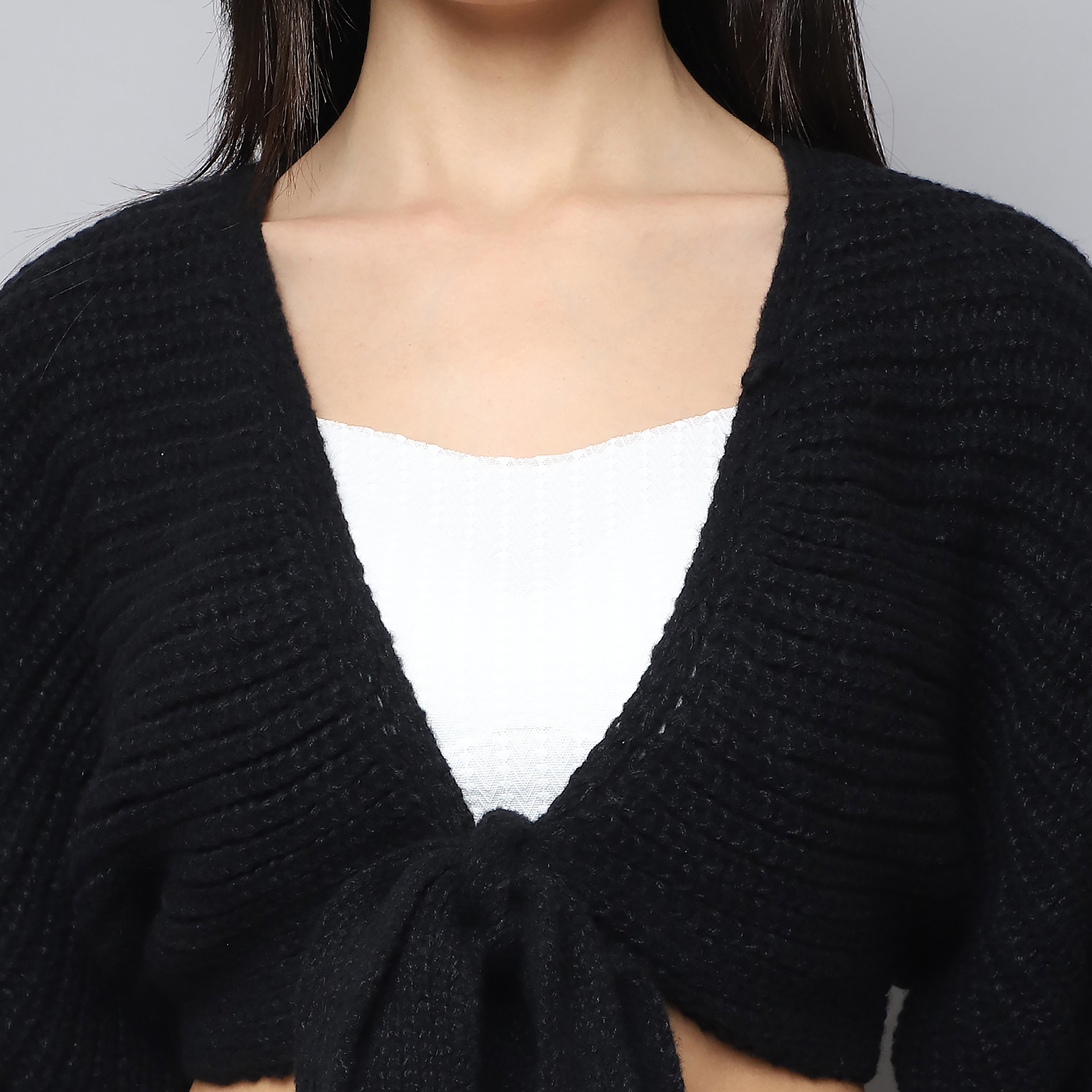 Cozy Chic Woolen Tie-Up Shrug