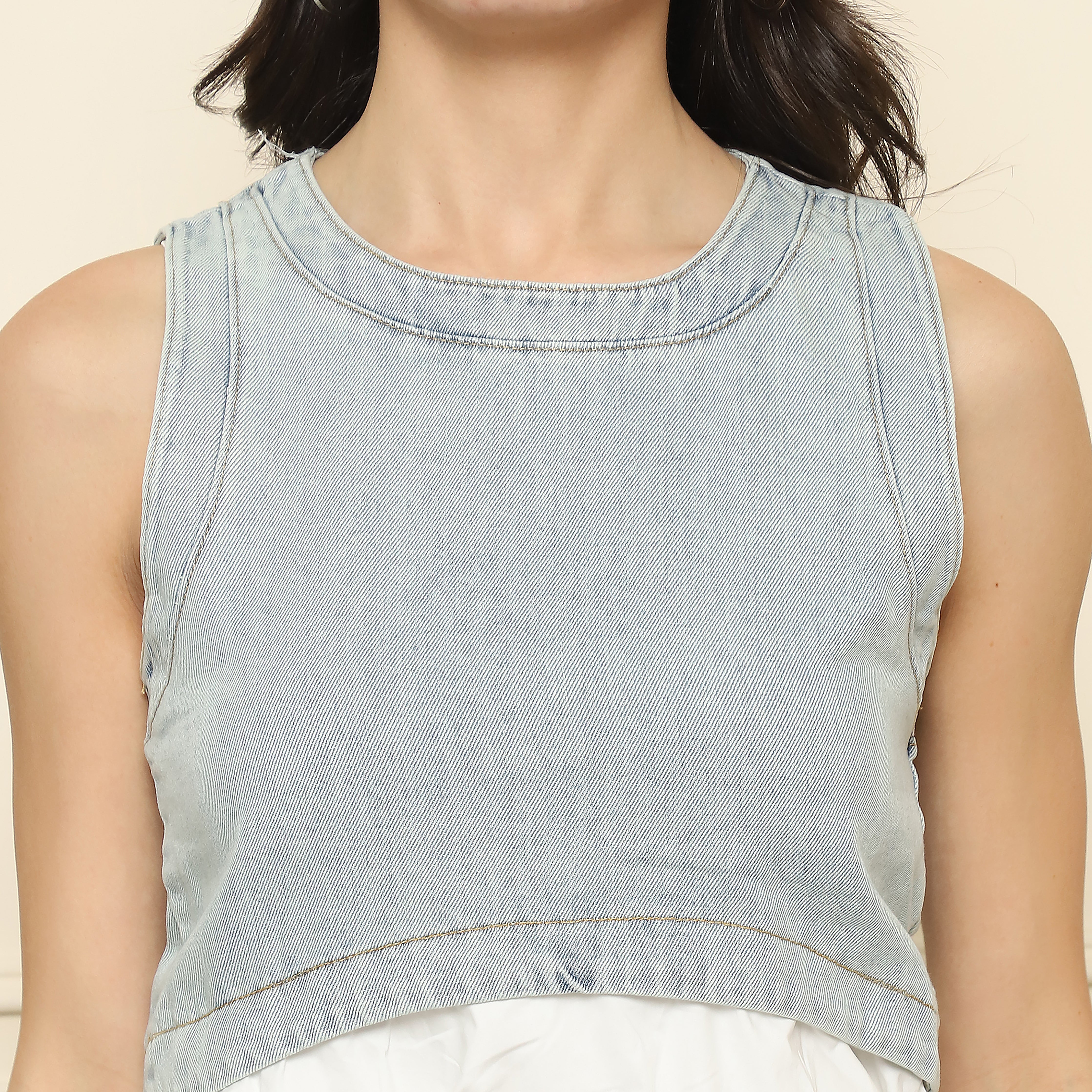 Women's Light Blue Denim Co-ord Set - Sleeveless Top & Wide-Leg Pants