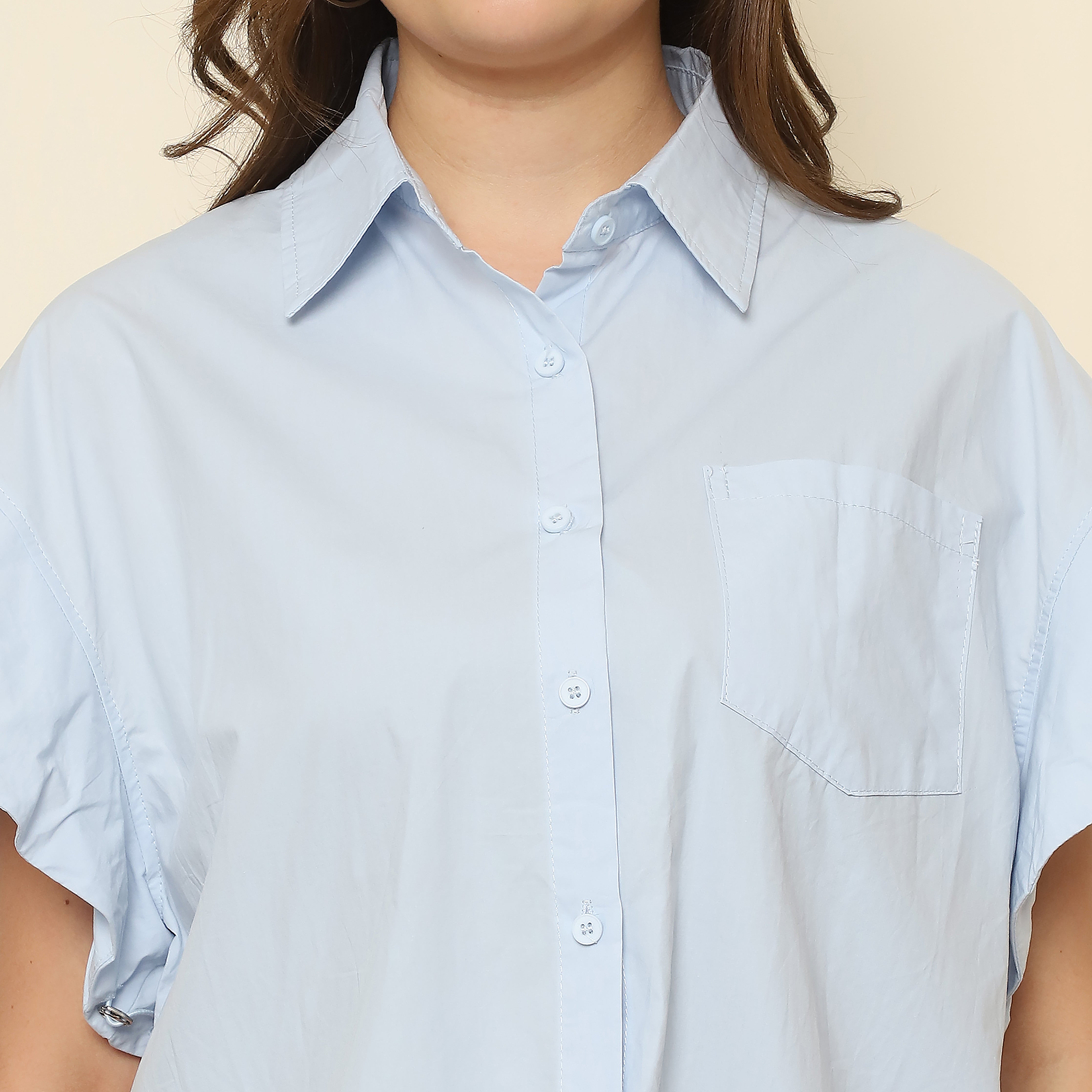 Balloon Sleeve Button-Down Shirt - Sky Blue