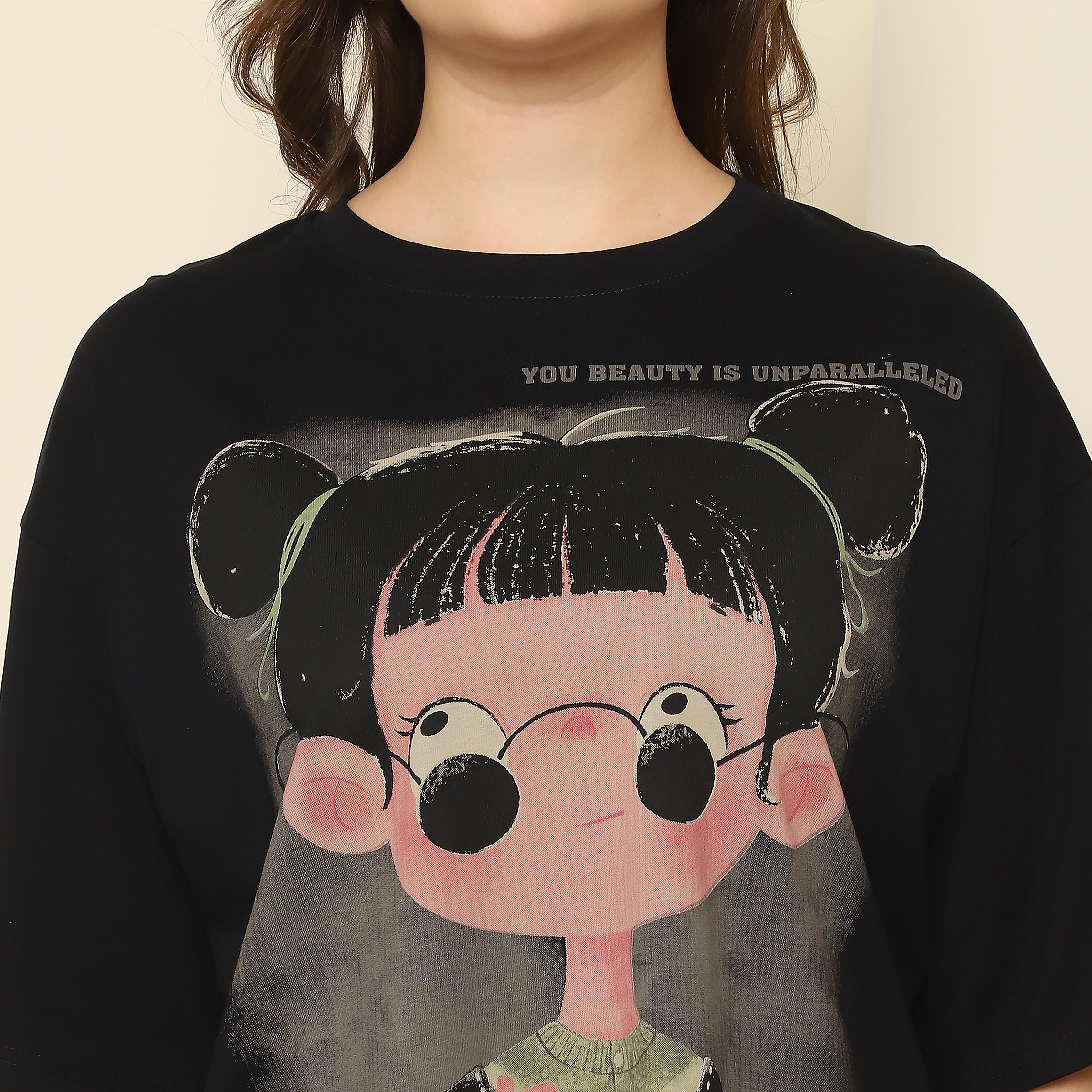 Black Oversized T-Shirt with Graphic Design | 100% Cotton Casual Tee