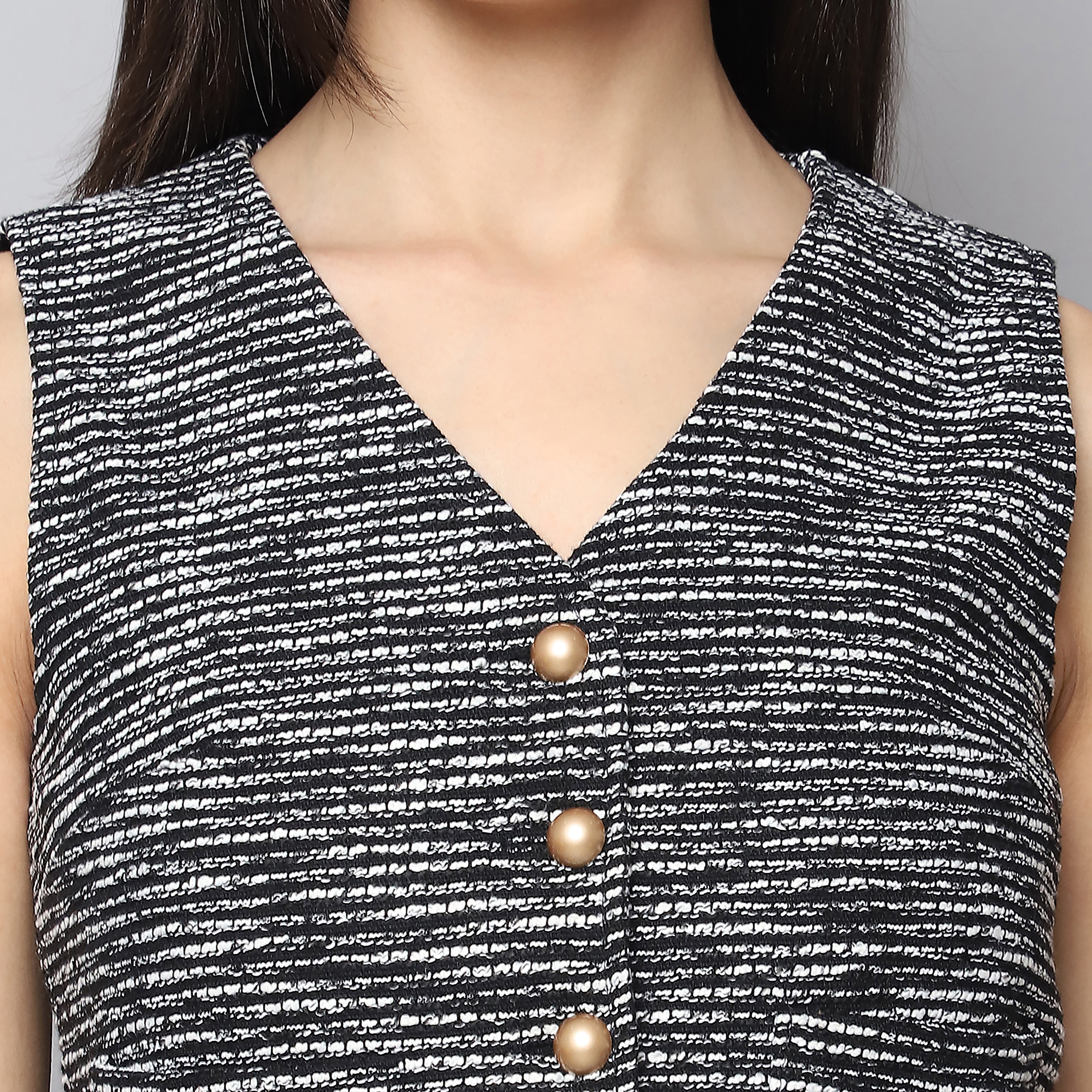 Jacquard Button-Up Vest Top – Black