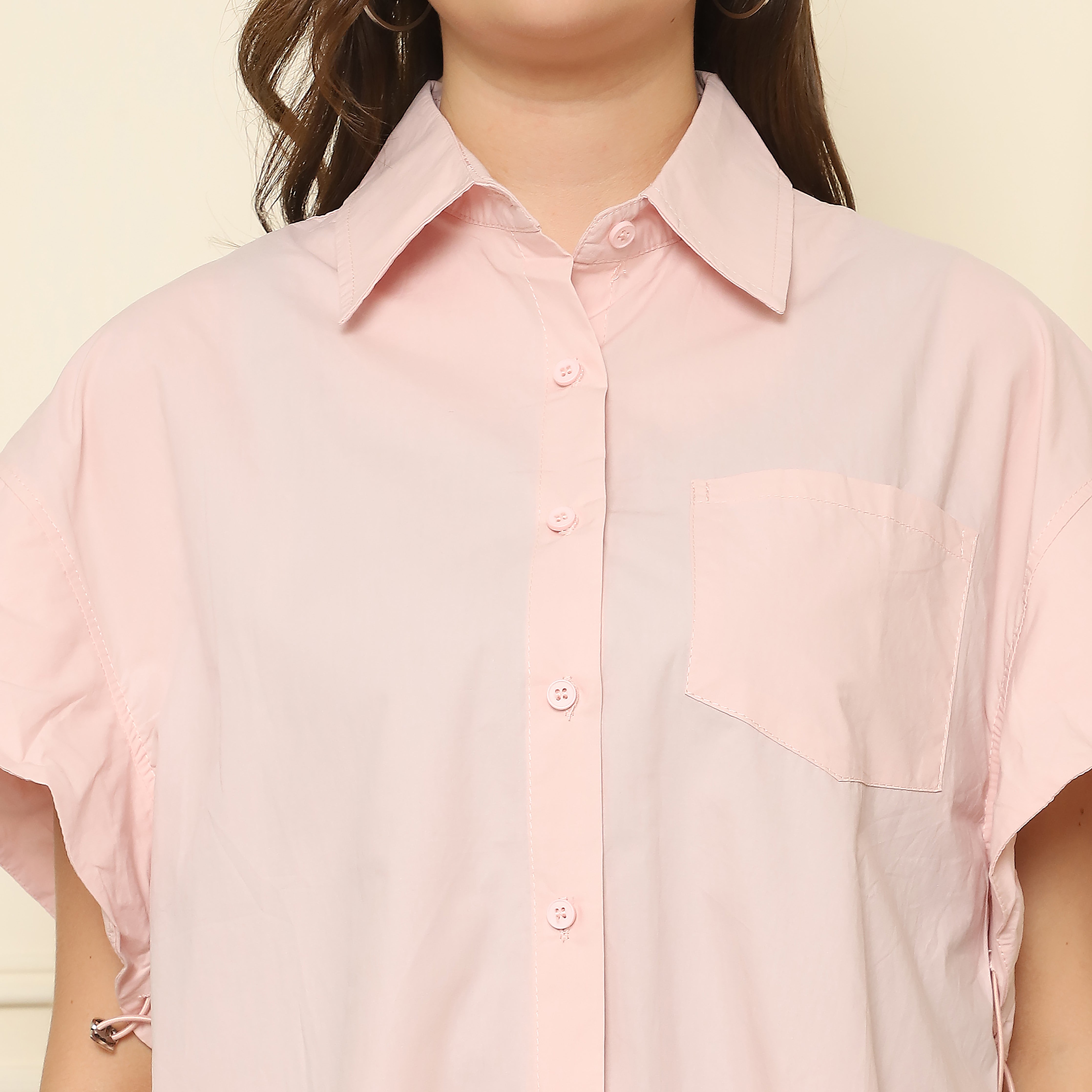 Blush Pink Balloon Sleeve Button-Down Shirt