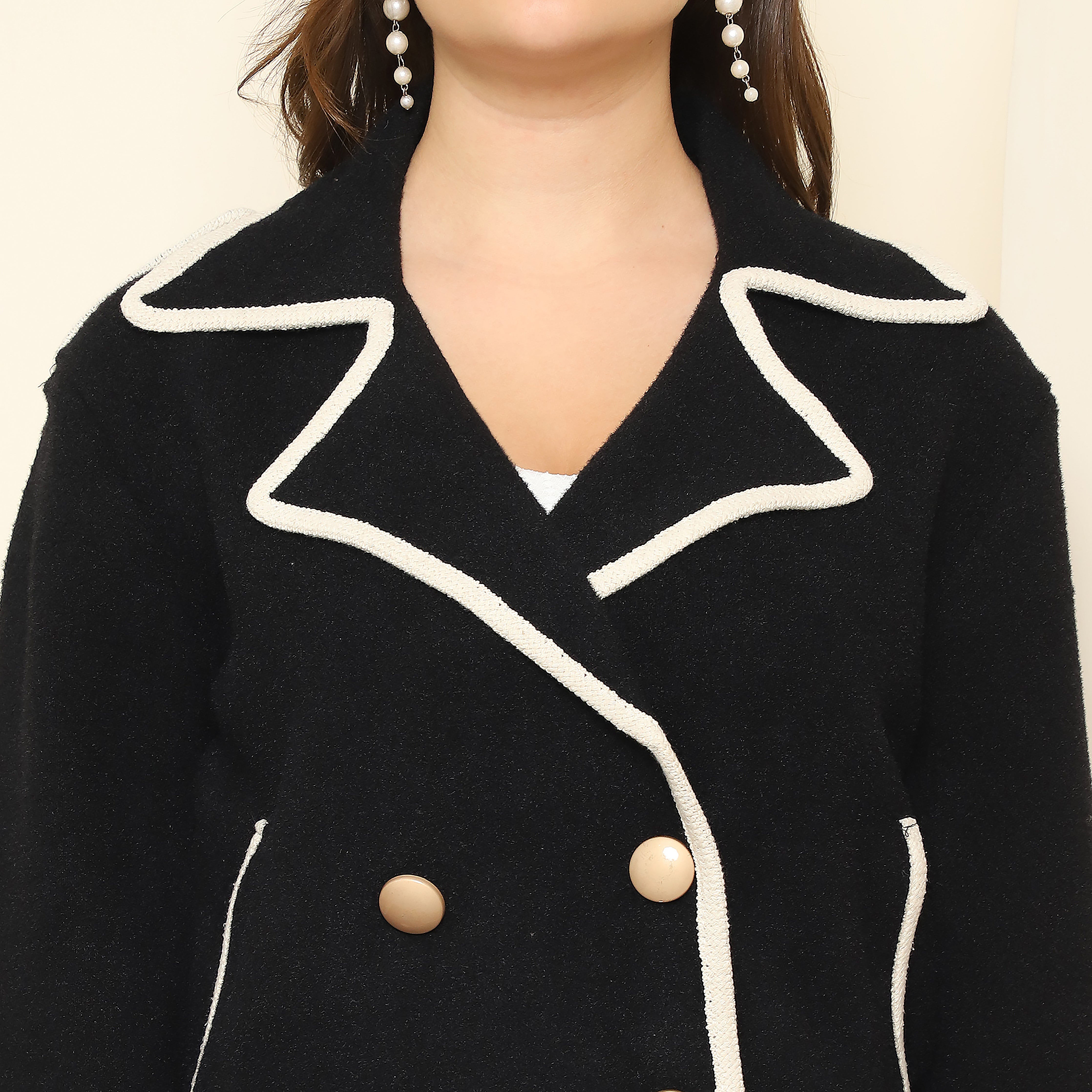 Double-Breasted Lapel Collar Coat – Black