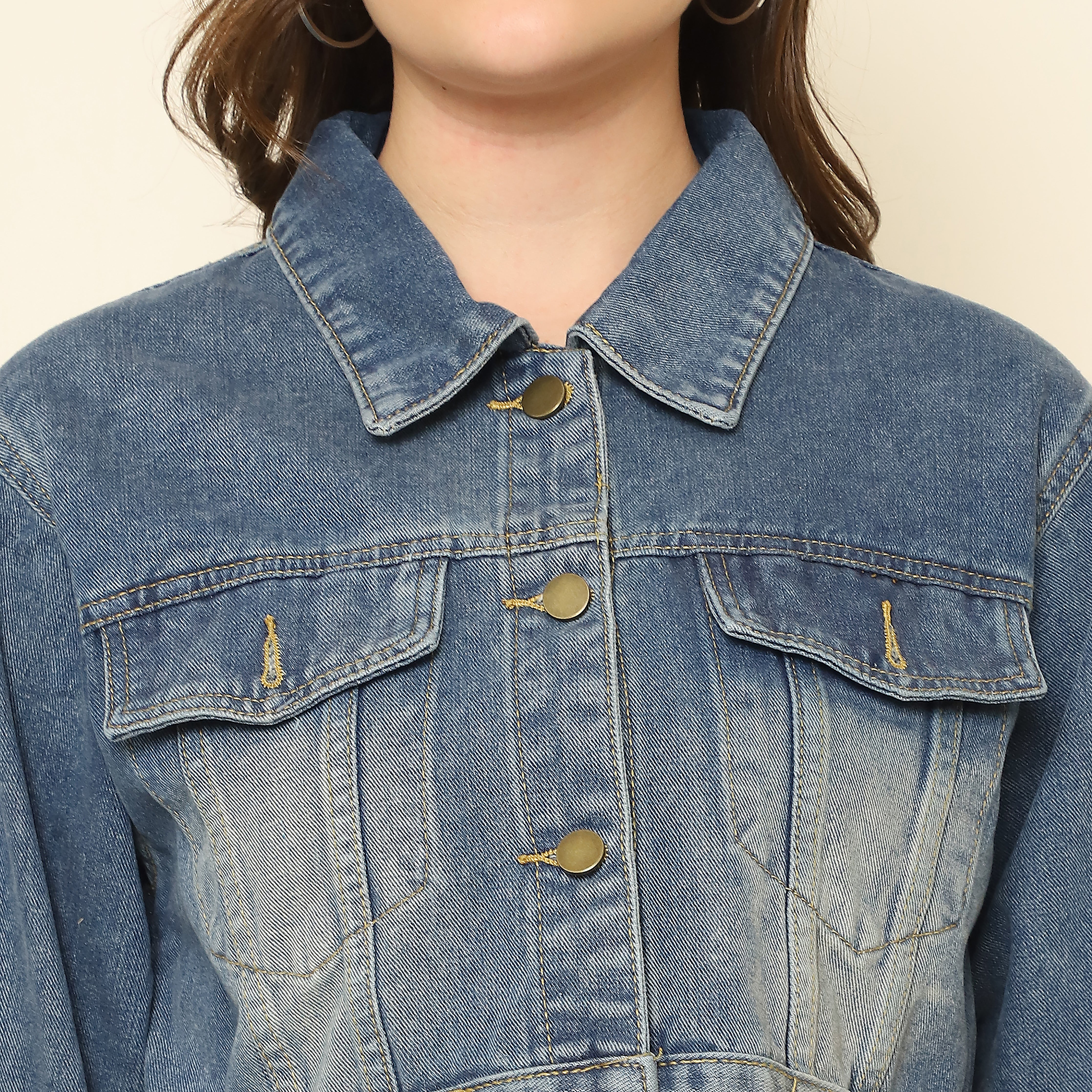 Blue Washed Crop Denim Jacket