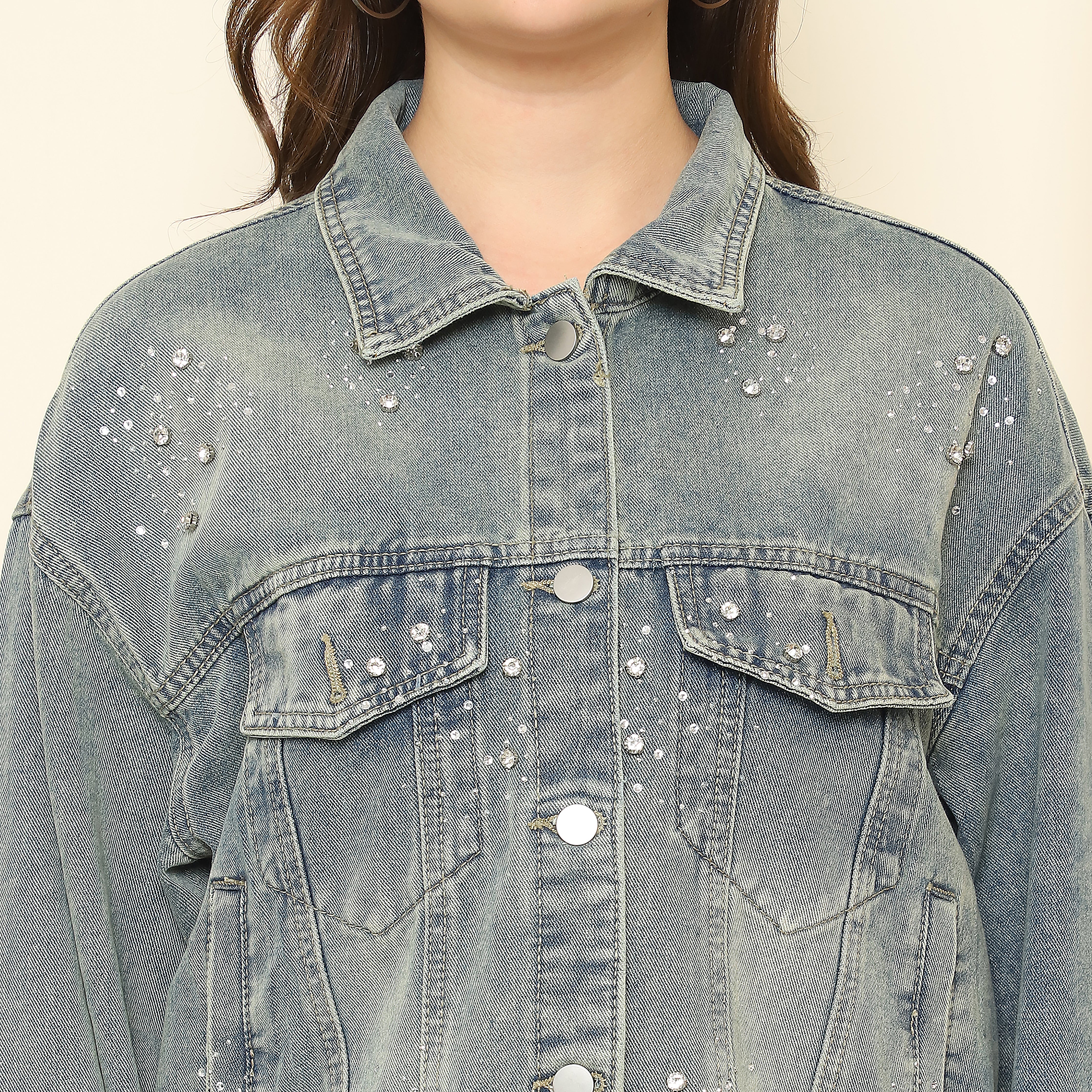 Blue Washed Embellished Denim Jacket